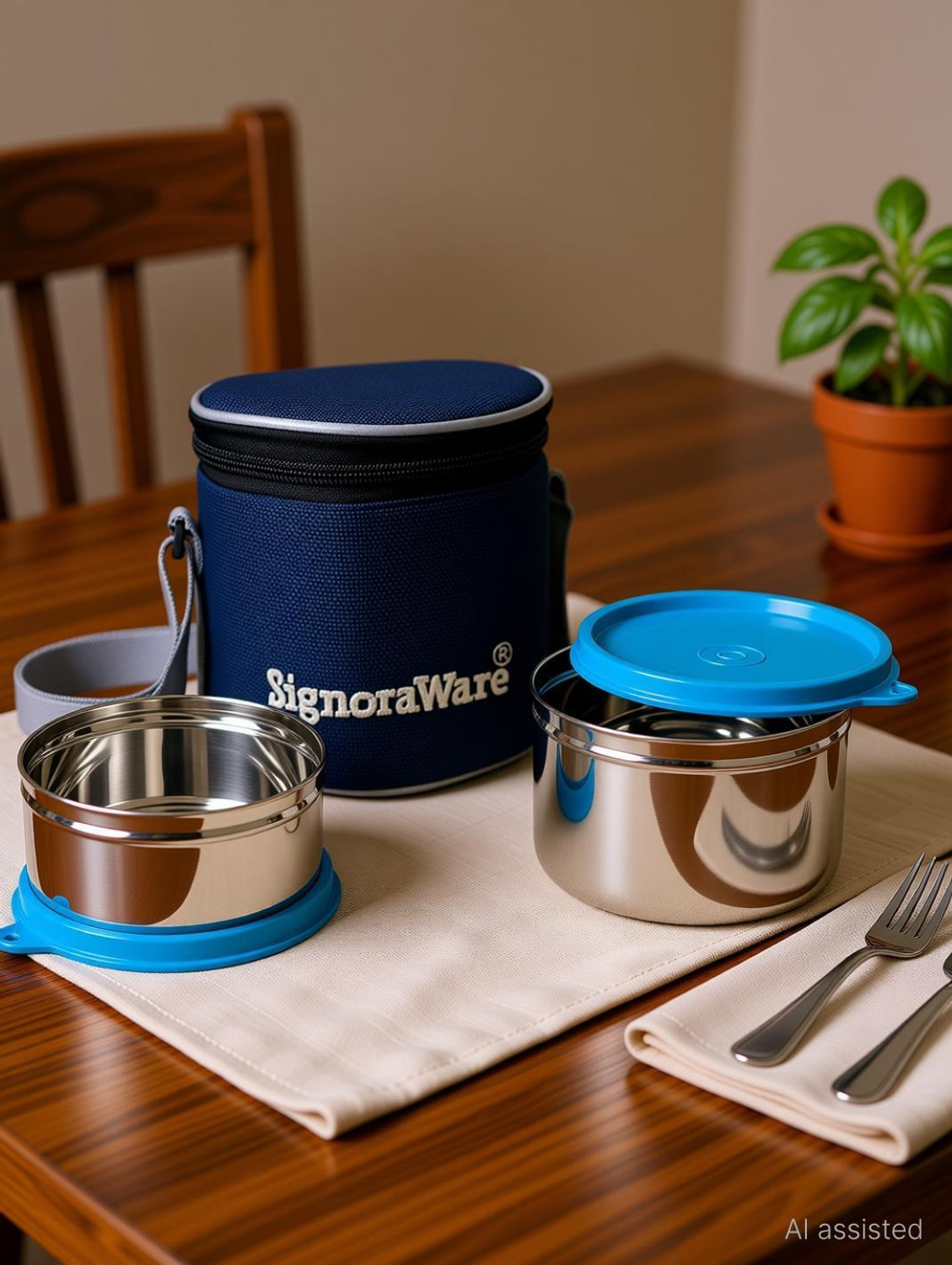 Image of Signoraware Executive small stainless steel lunch box 2 container 2 Containers Stainless Steel Office Lunch Box (850 ml)