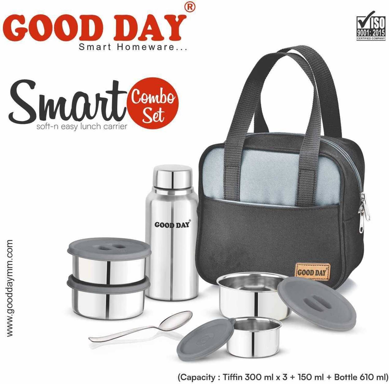 Good Day Smart Combo Set with 1 Steel Bottle, 4 Containers, and Bag - Image 2