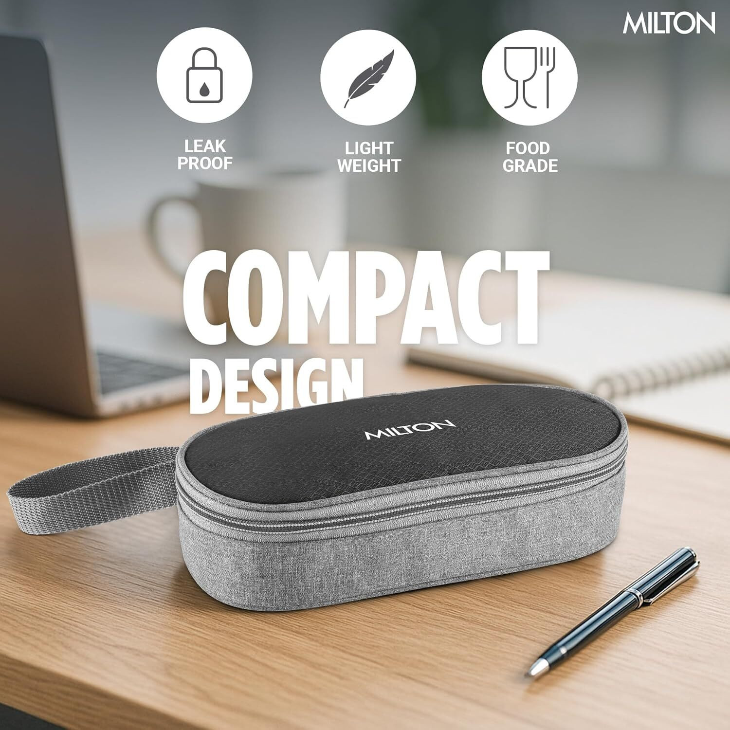 Image of MILTON Plato Pack Small Stainless Steel Lunch Box (2 X 340 ml containers) with Jacket | 2 Containers Stainless Steel Office Lunch Box