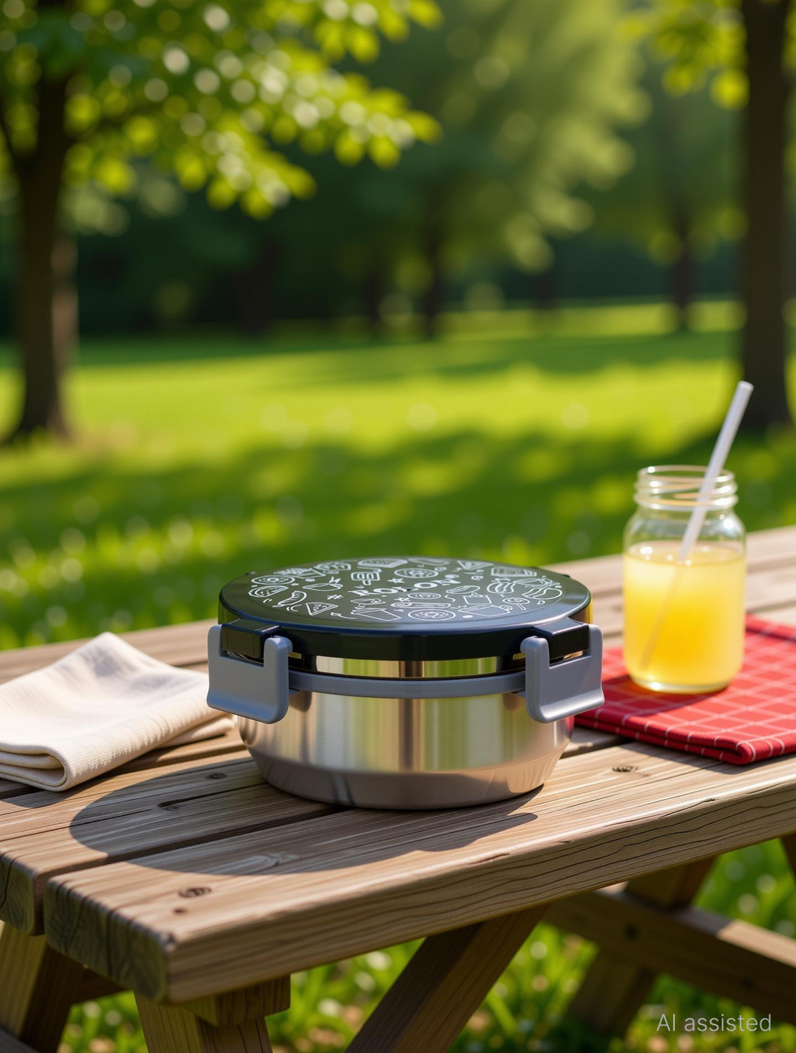 Image of ROLON FreshLock Stainless Steel Round Lunch Box with Leak-resistent Locking Lid| 1 Containers Stainless Steel College Lunch Box