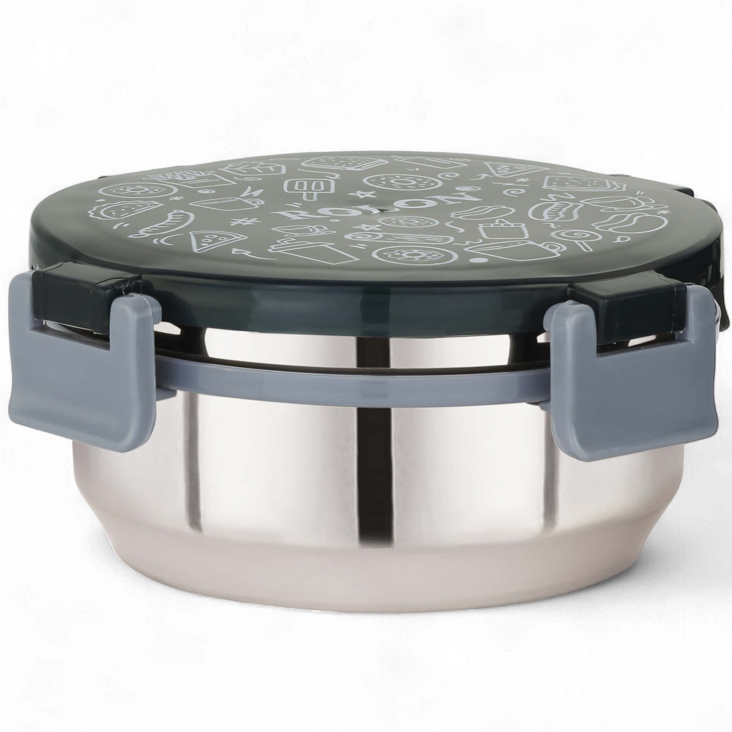 Image of ROLON FreshLock Stainless Steel Round Lunch Box with Leak-resistent Locking Lid| 1 Containers Stainless Steel College Lunch Box