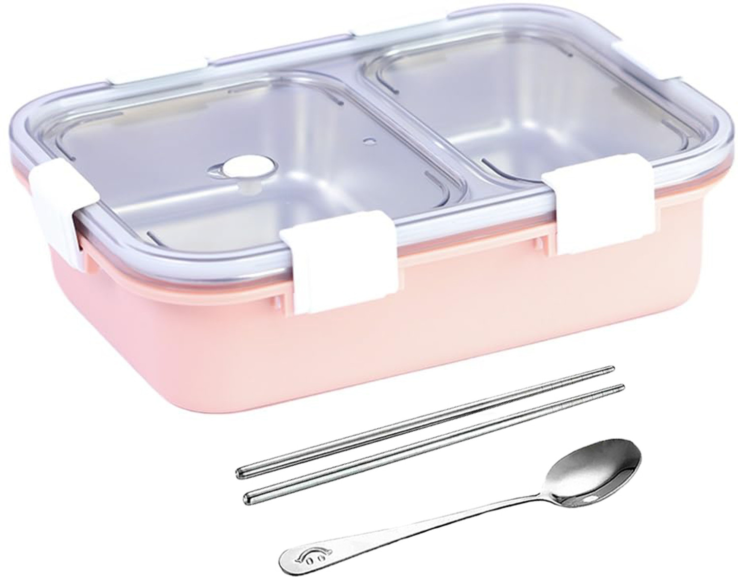 Image of RBGIIT Lunch Box Sealed Leakage Proof Stainless Steel Lunch Box with Chopstick & Spoon 2 Containers Stainless Steel, Plastic, Silicone Office Lunch Box
