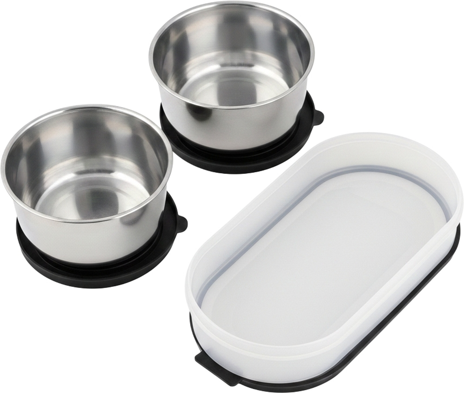 Image of SKYNORA Stainless Steel Lunch Box Leak-Proof 3 Containers 300mlx2 |400mlx1Oval Black 3 Containers Stainless Steel School Lunch Box