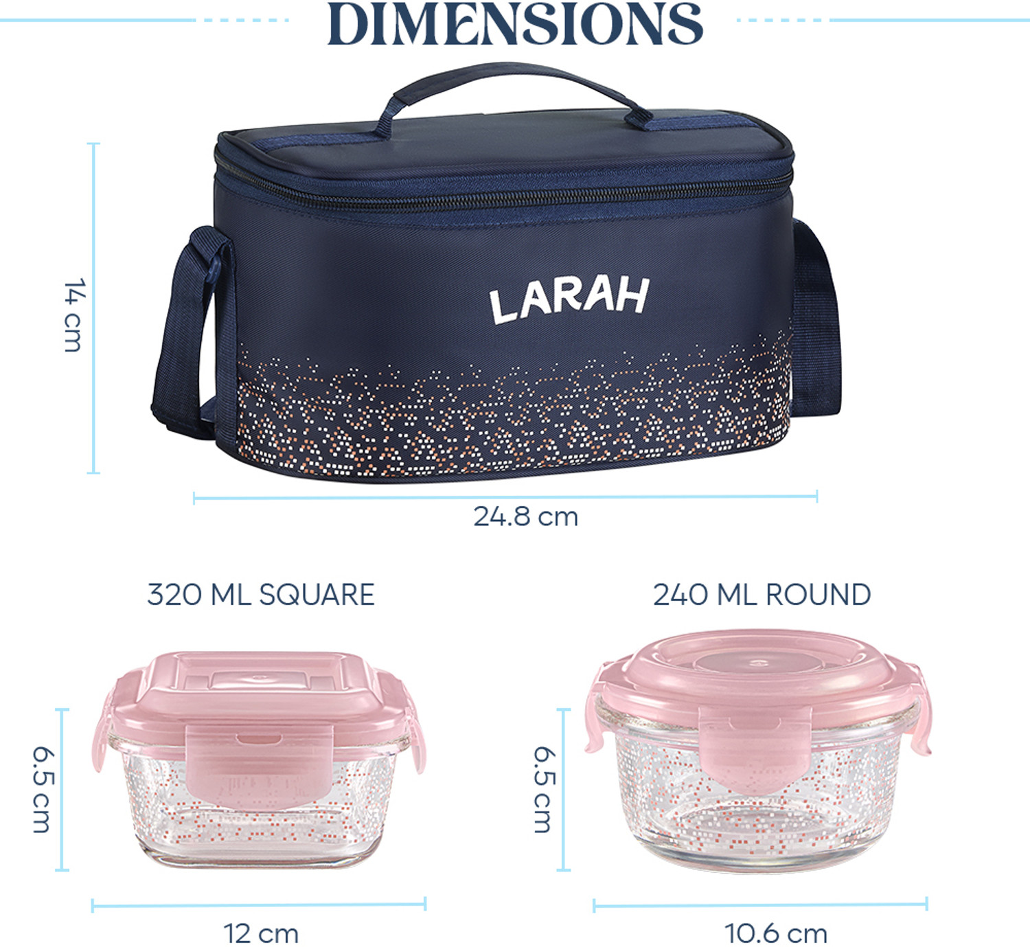Image of Larah by Borosil Speckle Pink Universal Borosilicate Glass Tiffin, (320ml x 2 + 240ml x 2) 4 Containers Glass Office Lunch Box