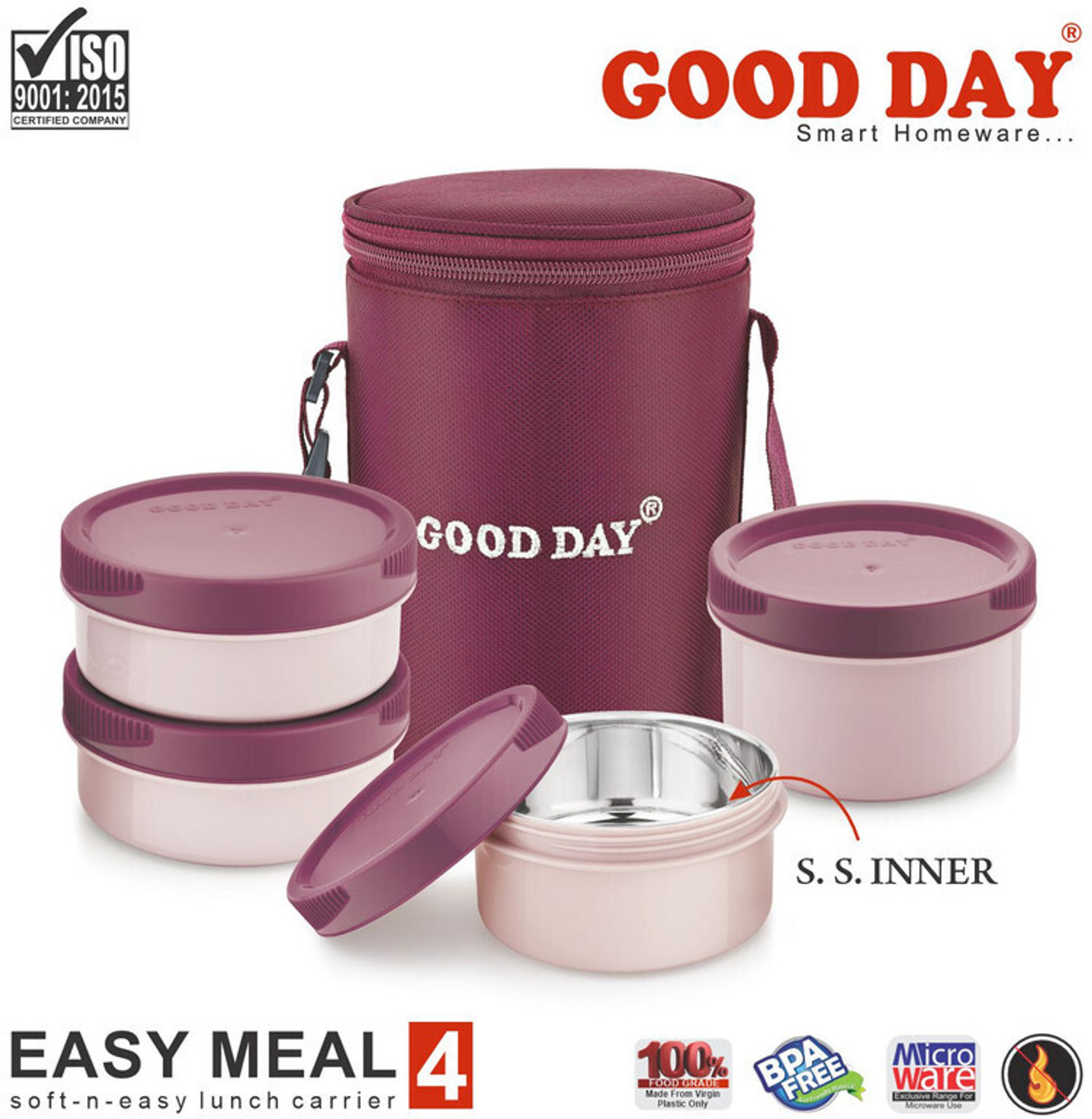Image of Good Day Easymeal 4pcs maroon 4 Containers Plastic Office Lunch Box