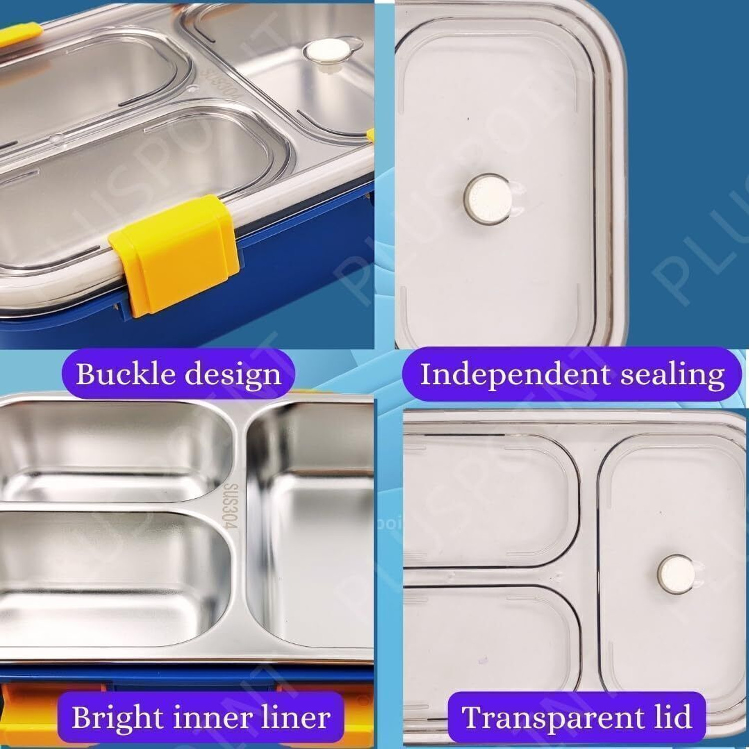 Image of SmartKids Kids Stainless Steel Lunch Box with 3 Compartments Leakproof School Tiffin 3 Containers Stainless Steel School Lunch Box