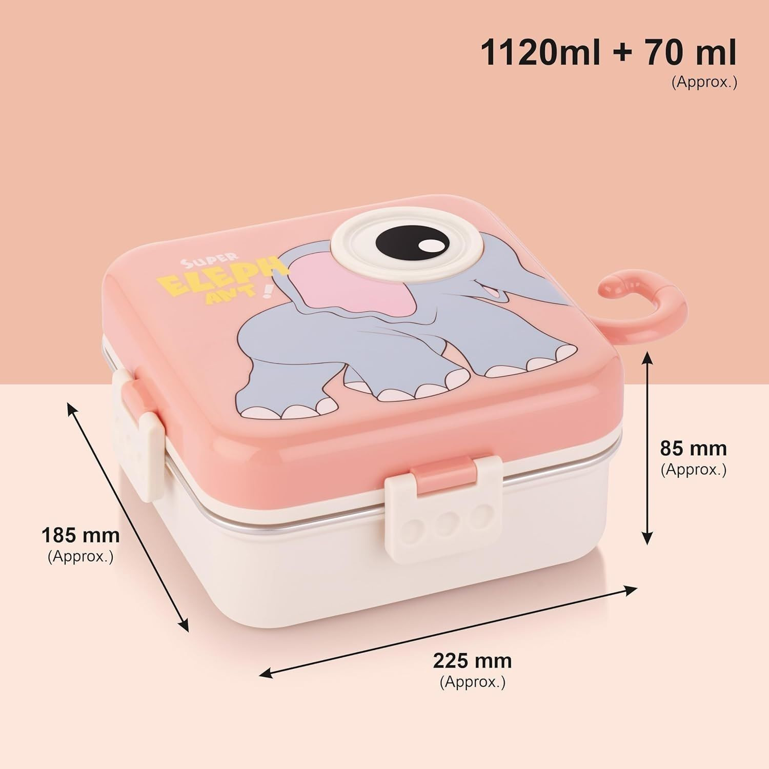 Image of Prejak ELEPHANT PINK 3 Containers Stainless Steel School Lunch Box