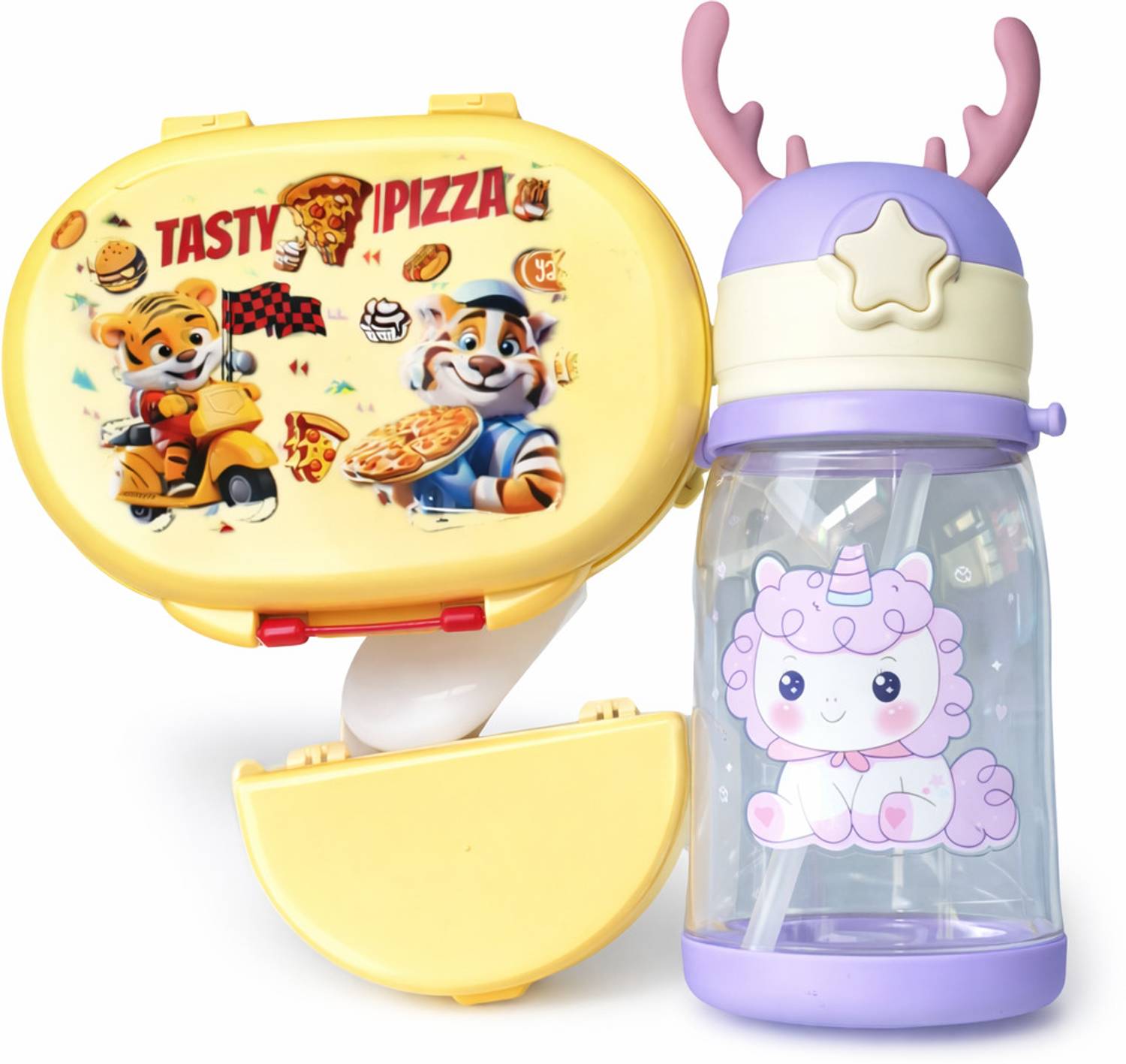 Amaze Ind TESTY PRINTED LUNCHBOX AND CARTEON PRINTED BOTTLE. 1 Containers Plastic School Lunch Box