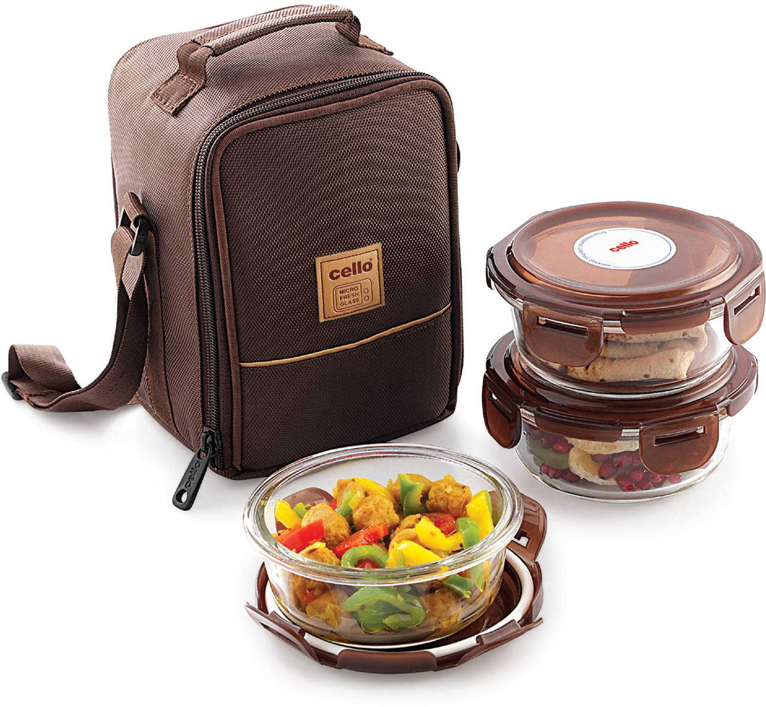 cello MF Glassy Seal O Fresh Round Borosilicate 3 Containers Glass Office Lunch Box — Lunch Boxes & Tiffins