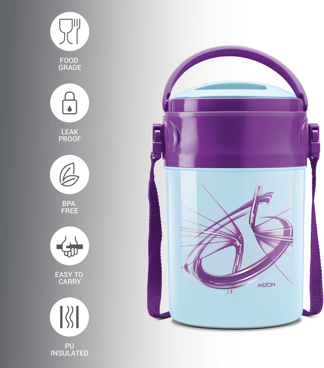 Image of MILTON Odyssey Insulated Tiffin, Blue 4 Containers Stainless Steel, Plastic Office Lunch Box (1720 ml)