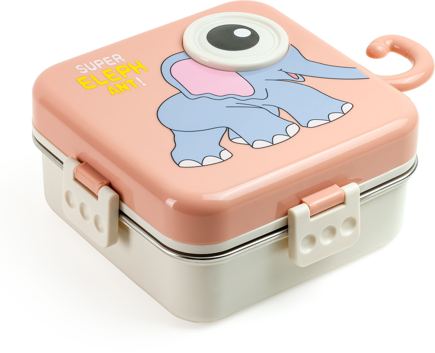 Image of Prejak ELEPHANT PINK 3 Containers Stainless Steel School Lunch Box
