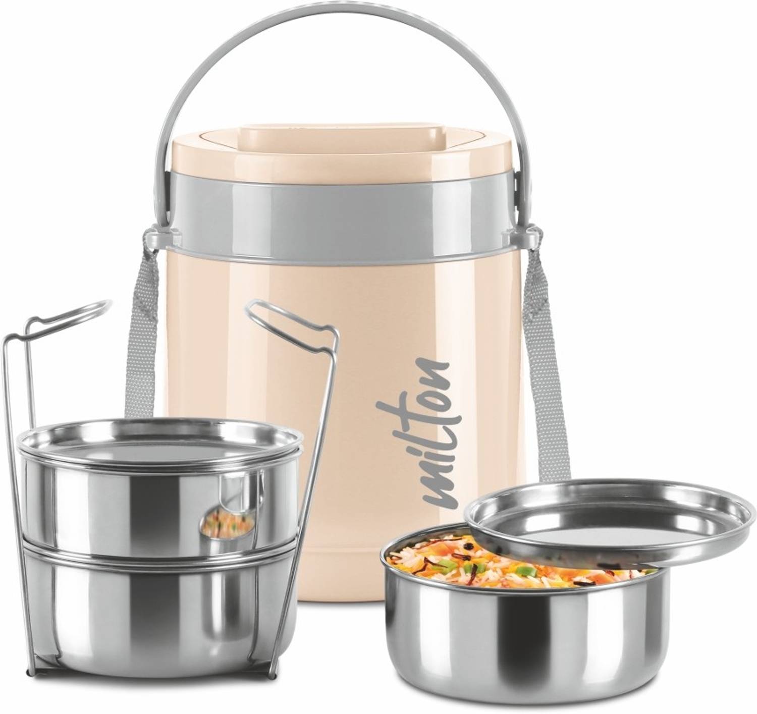MILTON Classic Tiffin 3-Tier Stainless Steel Lunch Box Peach - Image 2
