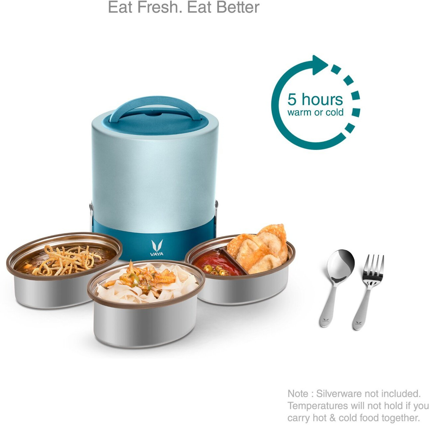 Image of Vaya Blue 1000 ml Stainless Steel Tiffin Box (Two 300 ml + One 400 ml Containers) 3 Containers Stainless Steel Office Lunch Box