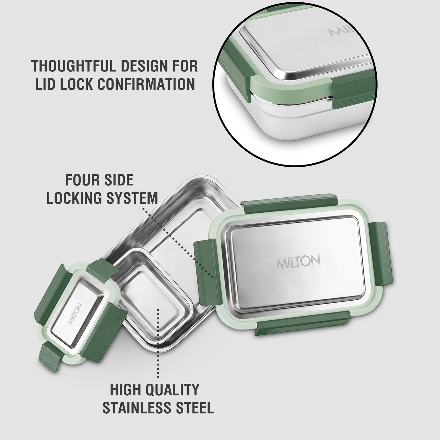 Image of MILTON Modern Meal Sr 2 Containers Stainless Steel College Lunch Box