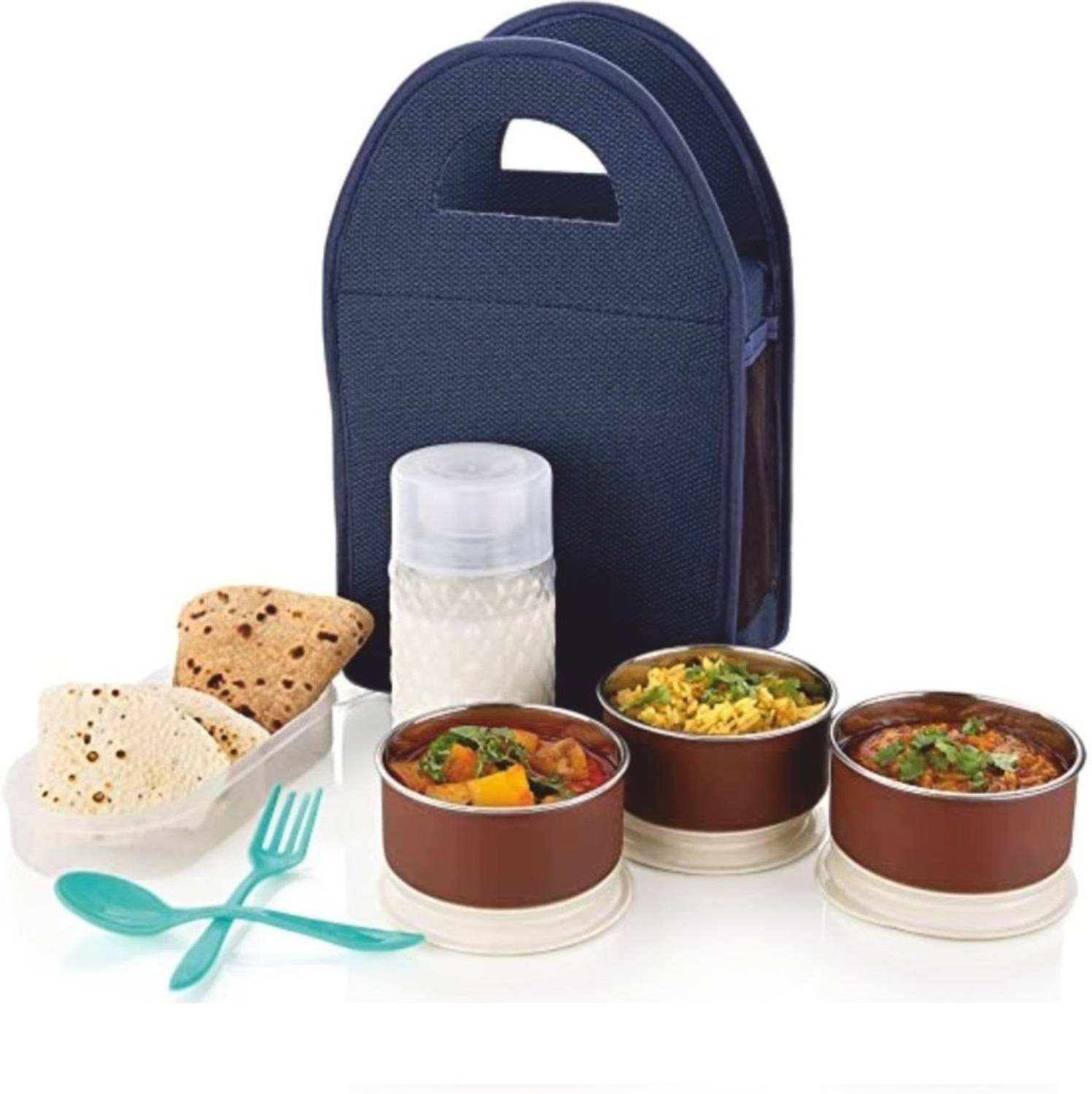AURUMWARE DELUXE LUNCH BOX SET WITH 3 CONTAINER 1 BOTTLE 1CASEROLL 3 Containers Stainless Steel Office Lunch Box