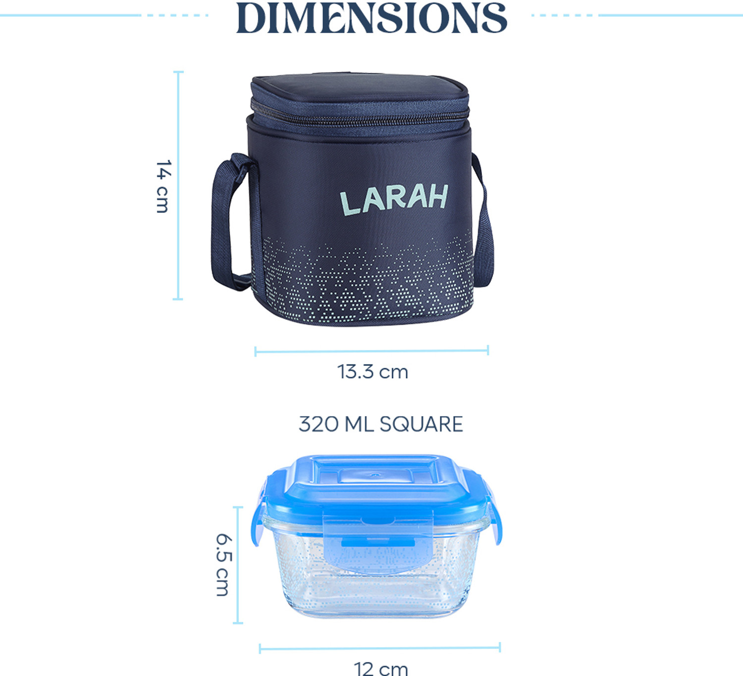 Image of Larah by Borosil Speckle Blue Borosilicate Glass Lunchbox, 2pc Square Set (320ml x 2) Vertical 2 Containers Glass Office Lunch Box