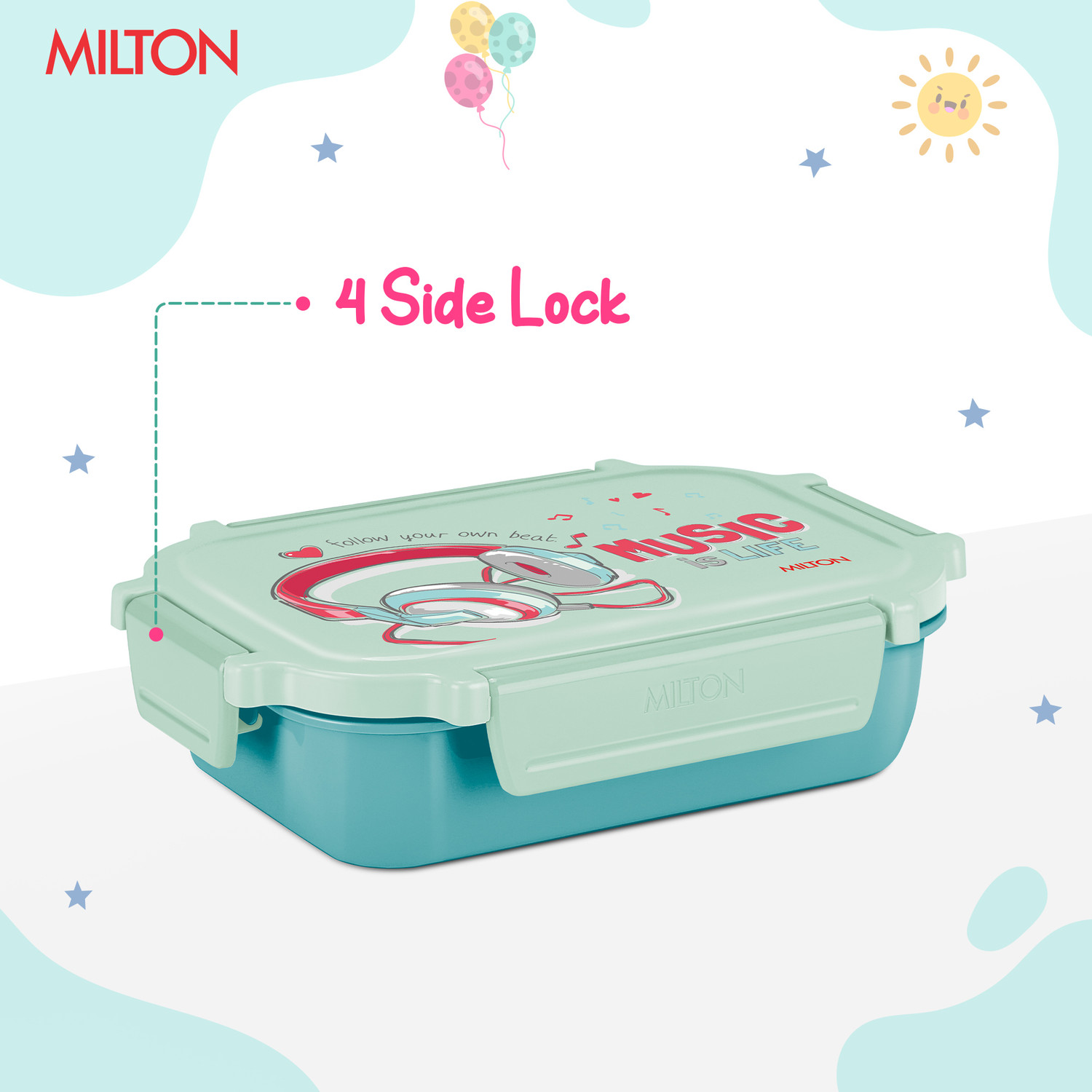 Image of MILTON Sherry Steel Tiffin Lunch Box with inner Steel Container, Spoon & Fork Sky Blue 2 Containers Plastic School Lunch Box (520 ml)