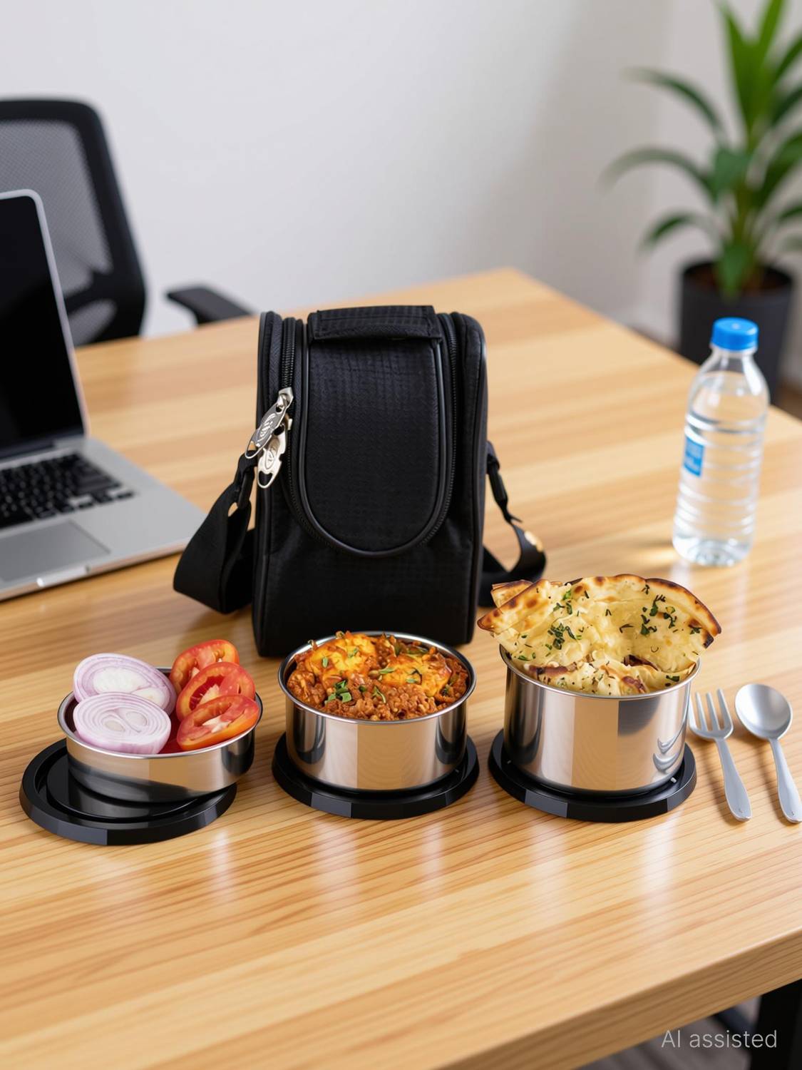 AURUMWARE VERY NEW DESIGN OF LUNCHBOX SS LUNCHBOX IN BLACK COLOR 3 Containers Stainless Steel Office Lunch Box