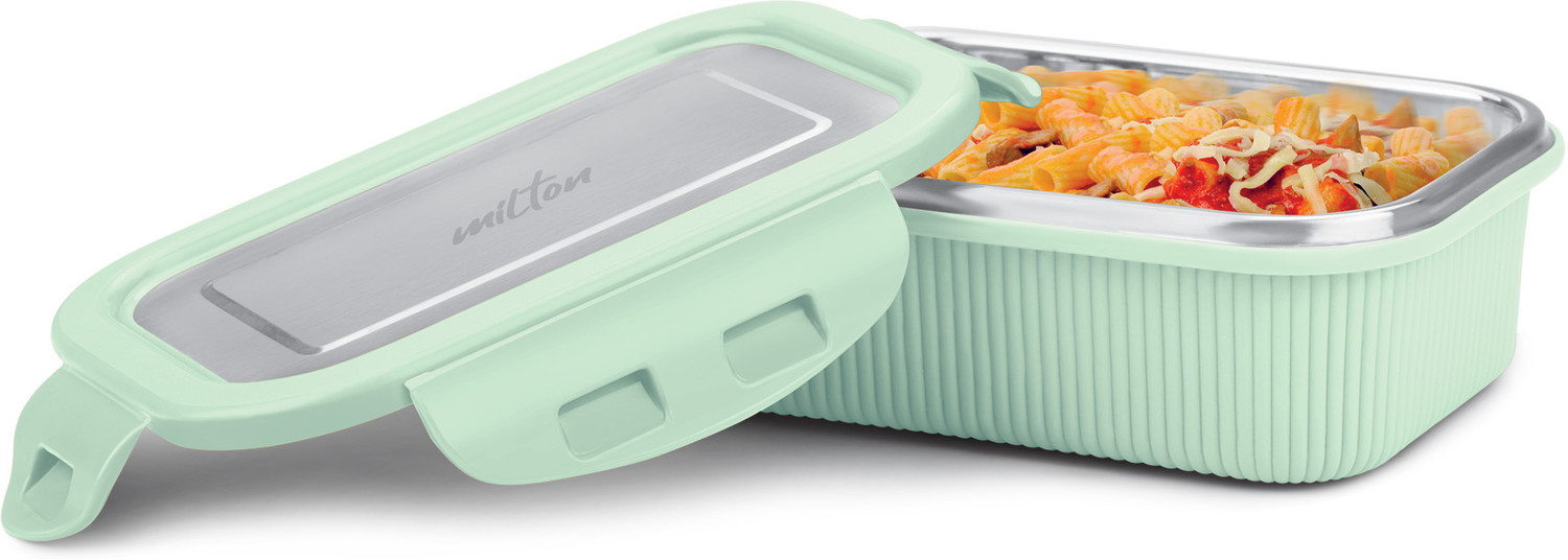 Image of MILTON Cool Touch Rectangular 400 Stainless Steel Microwave Safe Container, 380 ml 1 Containers Stainless Steel Office Lunch Box (380 ml)