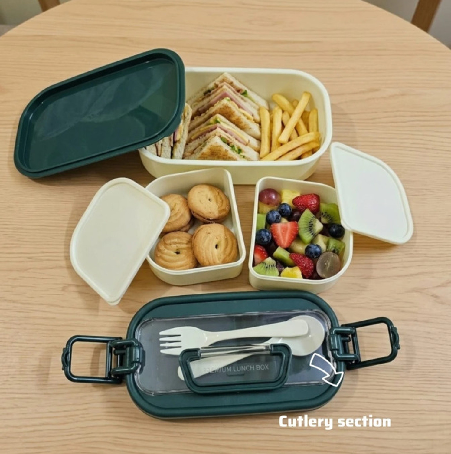 Image of Krishna Enterprise Premium 2-Layer Leakproof Lunch Box with Spoon & Fork BPA-Free for Office School 3 Containers Plastic College Lunch Box (1000 ml, Microwave Safe)