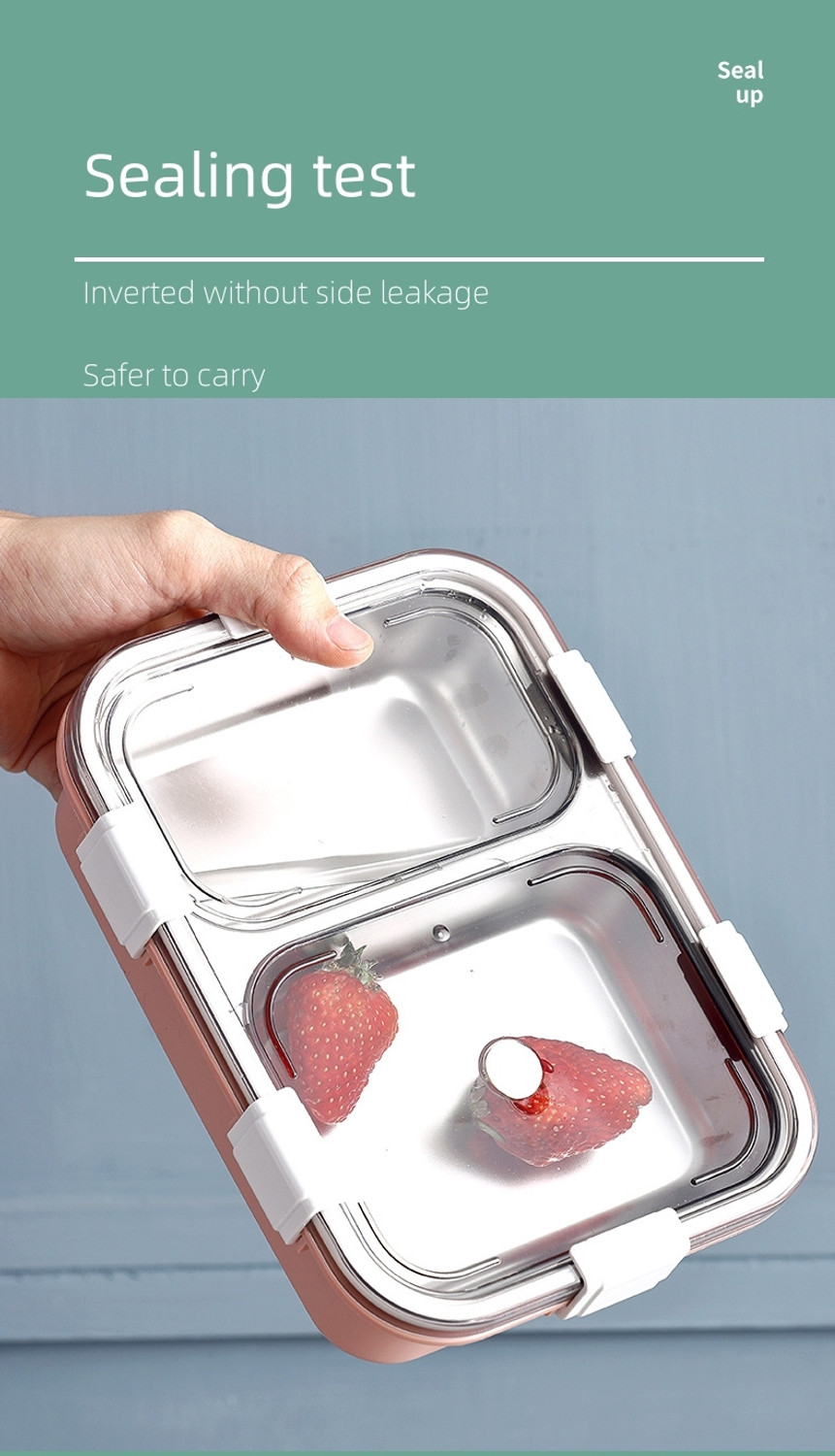 Image of RBGIIT Lunch Box Sealed Leakage Proof Stainless Steel Lunch Box with Chopstick & Spoon 2 Containers Stainless Steel, Plastic, Silicone Office Lunch Box