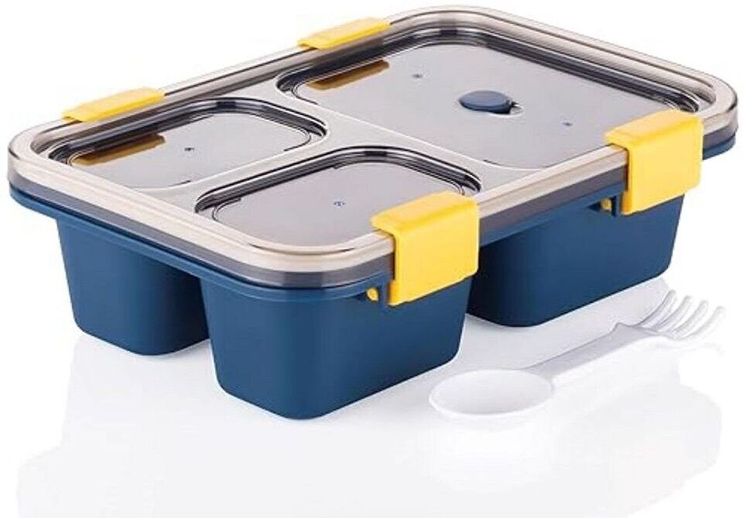Image of KINZA 3 Compartment Premium Quality Plastic Leakproof Lunch Box 3 Containers Plastic School Lunch Box