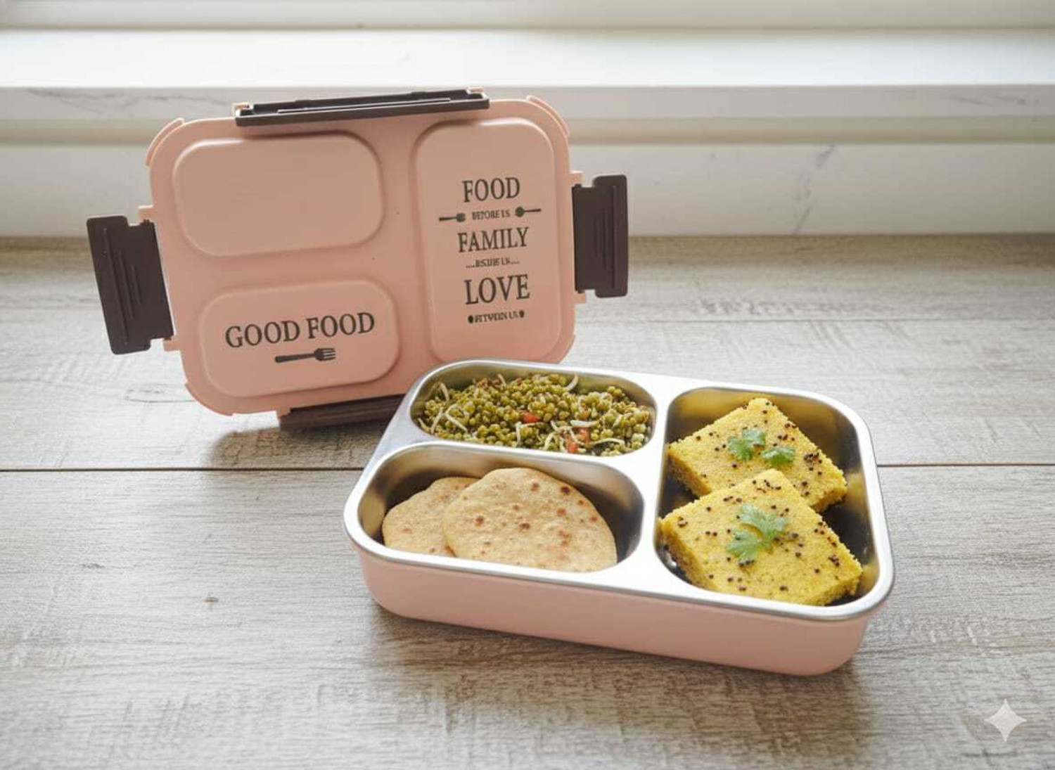 Image of NOLVEX KN-LNCH-0101 3 Containers Plastic, Stainless Steel School Lunch Box