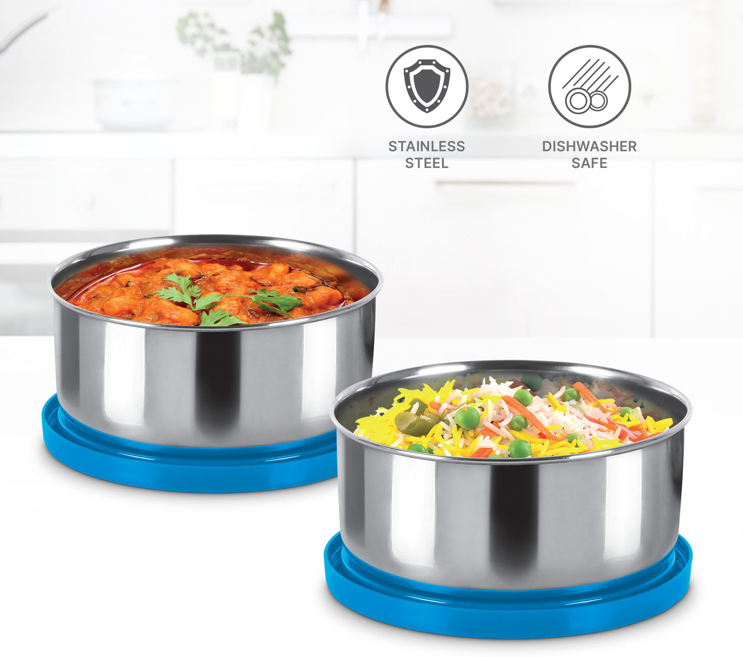 Image of MILTON Master Lunch Max (3 Containers,1 x 675 ml, 2 X 280 ml each) With Jacket, Blue 3 Containers Stainless Steel Office Lunch Box (1235 ml)