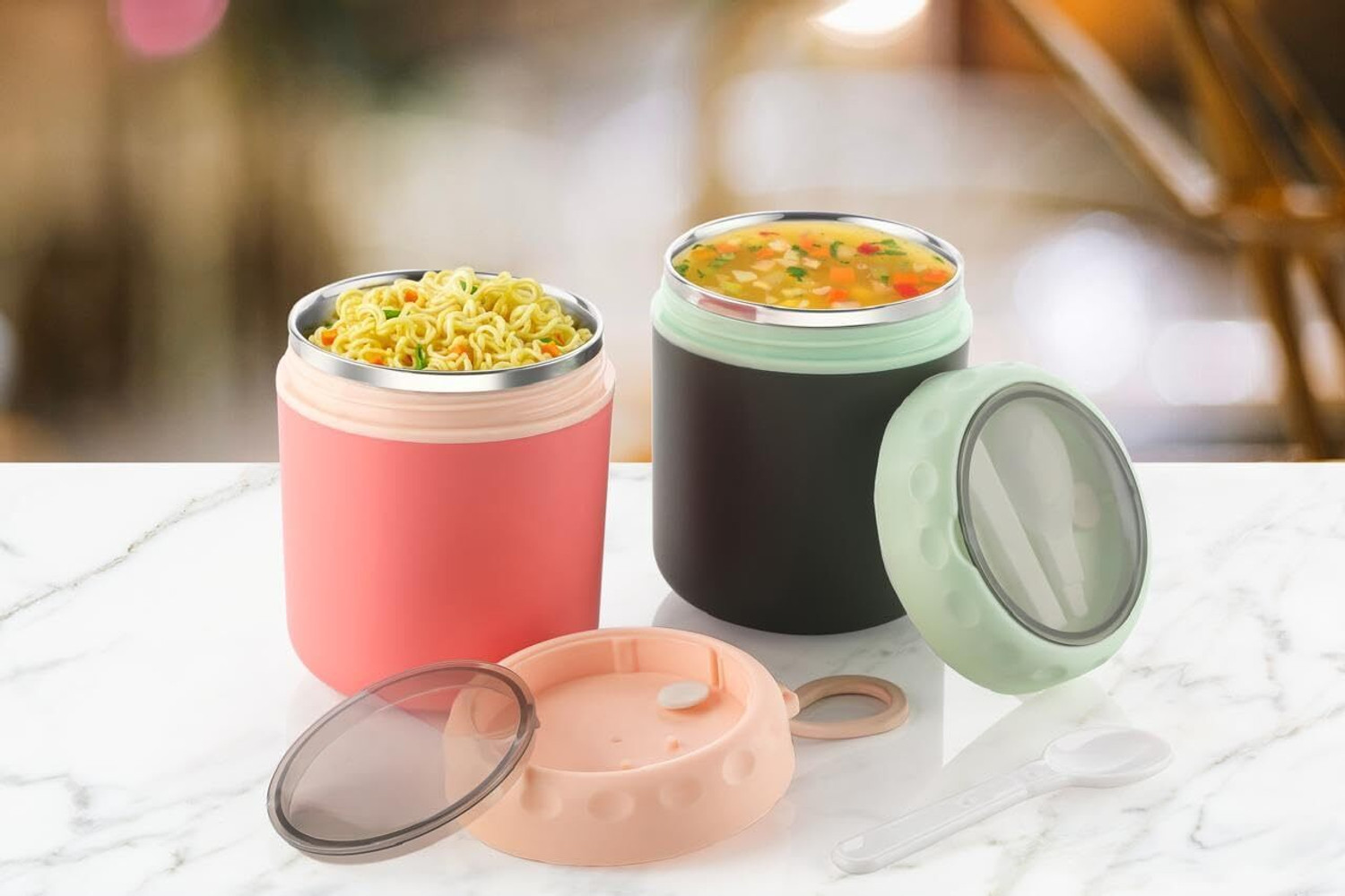 Image of diyaansh Stainless Steel Solid 1pc Soup Container with 1 Spoon and Spoon Holder 1 Containers Stainless Steel Office Lunch Box