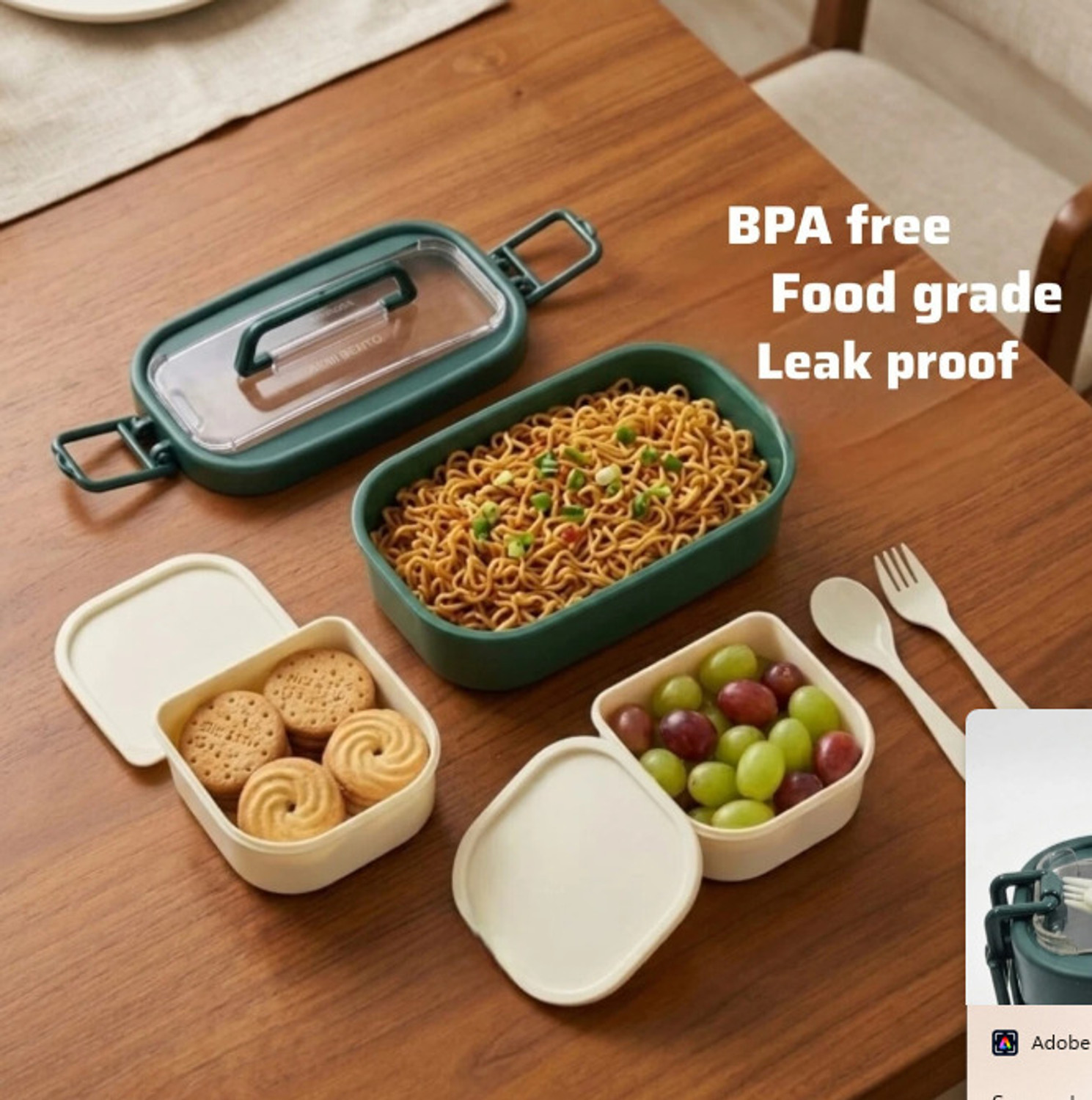 Image of Krishna Enterprise Premium 2-Layer Leakproof Lunch Box with Spoon & Fork BPA-Free for Office School 3 Containers Plastic College Lunch Box (1000 ml, Microwave Safe)