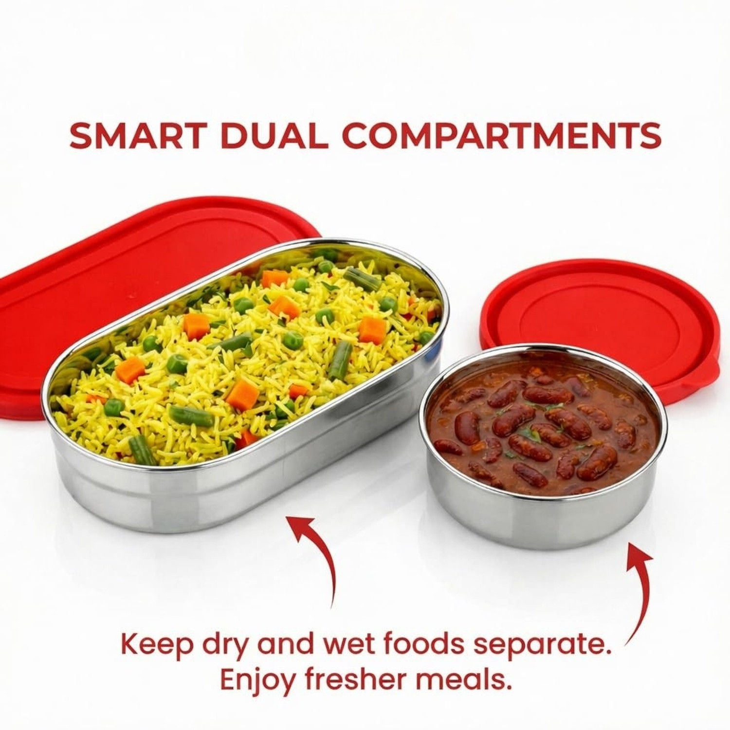 Image of SHREYAINDUSTRY Premium Stainless Steel Oval Lunch Box, Leak-Proof & BPA-Free Tiffin (Green) 2 Containers Stainless Steel School Lunch Box