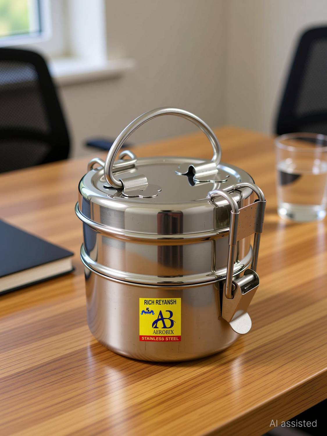 AEROBIX Clipper Stainless Steel Lunch Box Size 8x3 2 Containers Stainless Steel Office Lunch Box