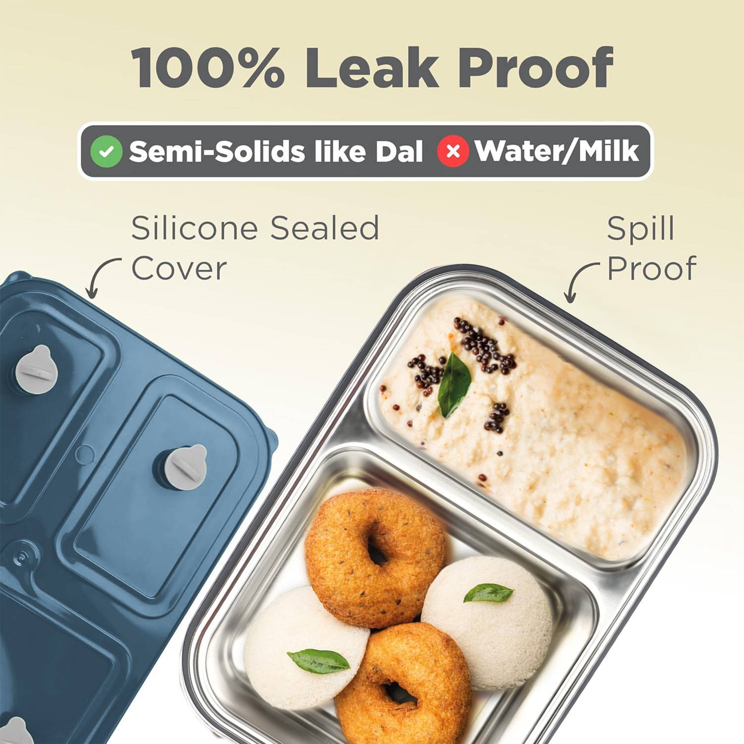 MILTON Meal Safe 2 Inner Stainless Steel Lunch Box, 465ml, Navy Blue - Image 3