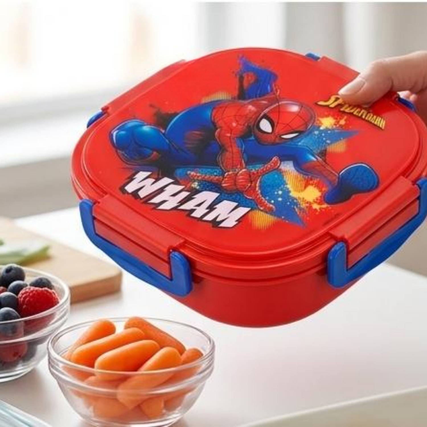 Image of Himanshi Plus Kids Spiderman Stainless Steel Lunch Box with Spoon || 3 Compartment Tiffin 3 Containers Stainless Steel School Lunch Box