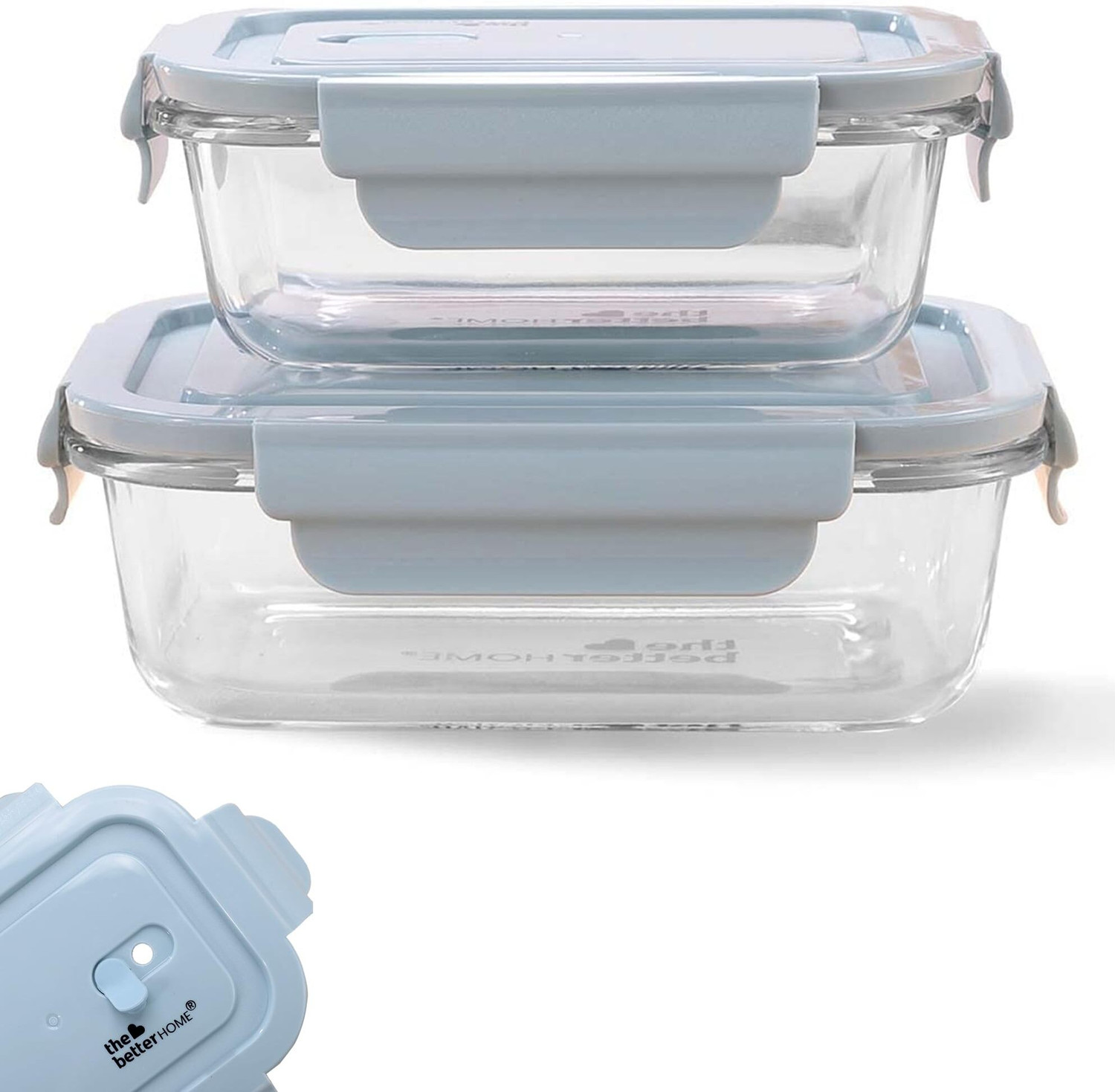Image of The Better Home Glass Tiffin Box Pack of 2-Blue| 2 Containers Glass Office Lunch Box