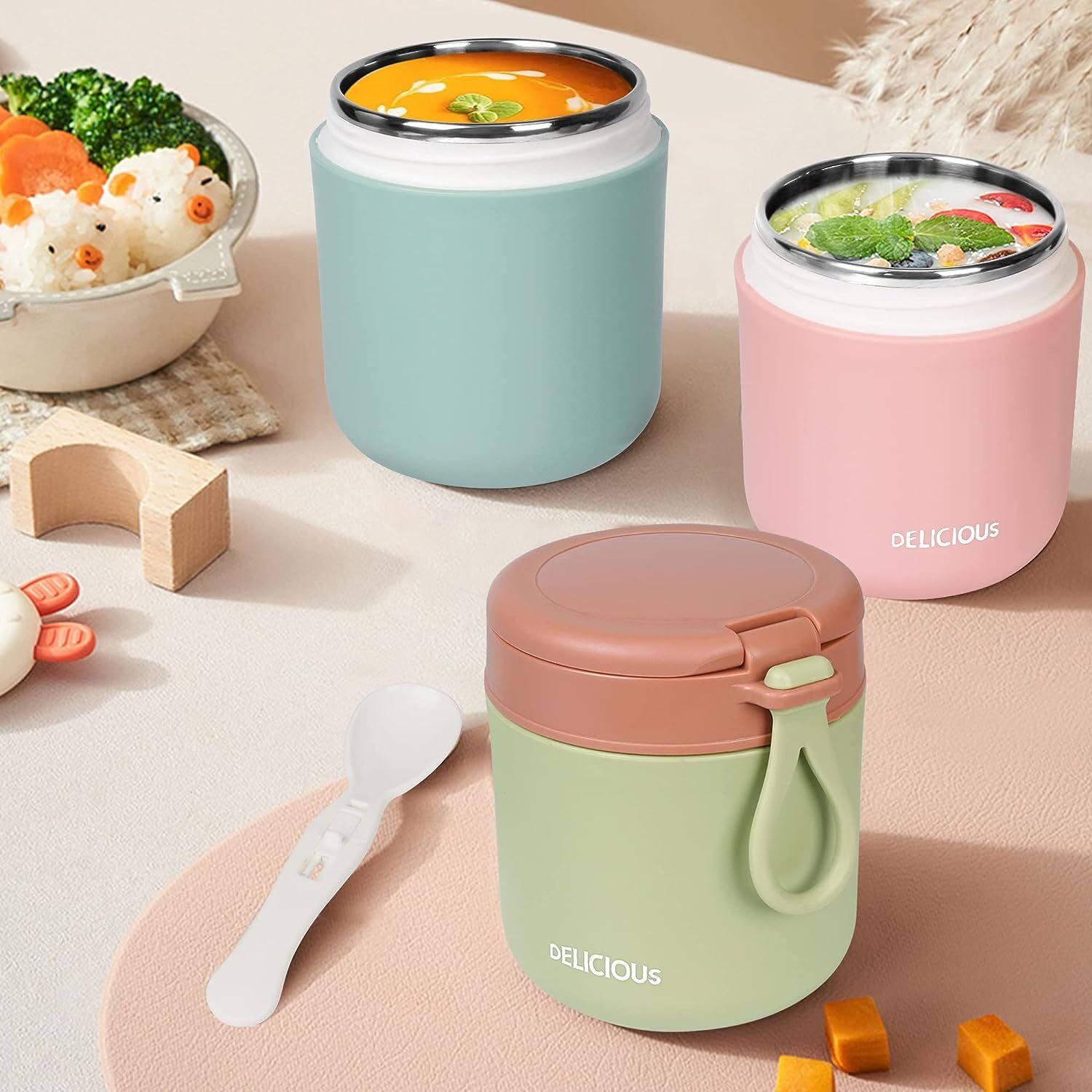 Image of Bhaguji Insulated Food Container for Kids Adult Food Jar with Folding Spoon Leak Proof 1 Containers Stainless Steel Office Lunch Box