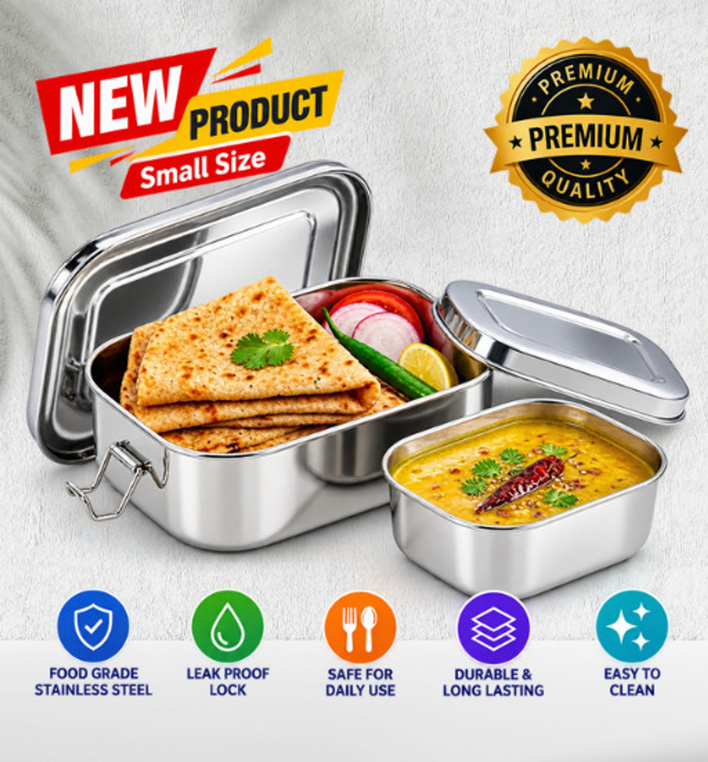 Image of TECHSCOPE Premium Steel Tiffin Box with Inner Containers and Secure Lid 1 Containers Stainless Steel School Lunch Box (750 ml)