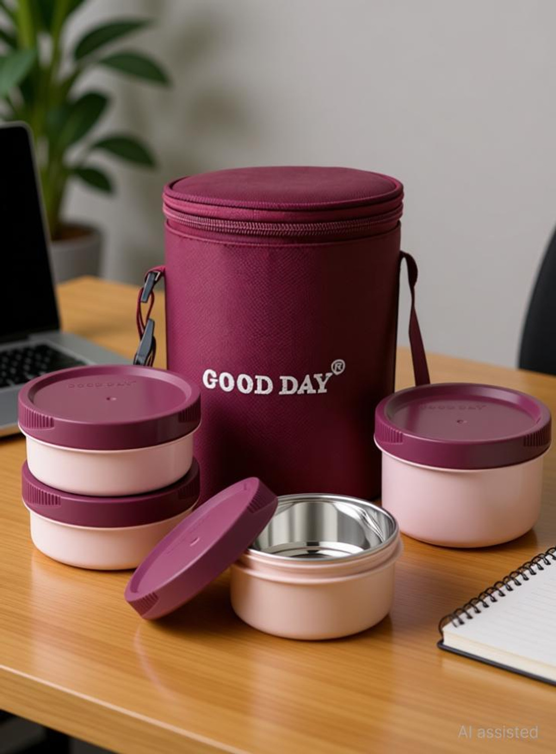Image of Good Day Easymeal 4pcs maroon 4 Containers Plastic Office Lunch Box