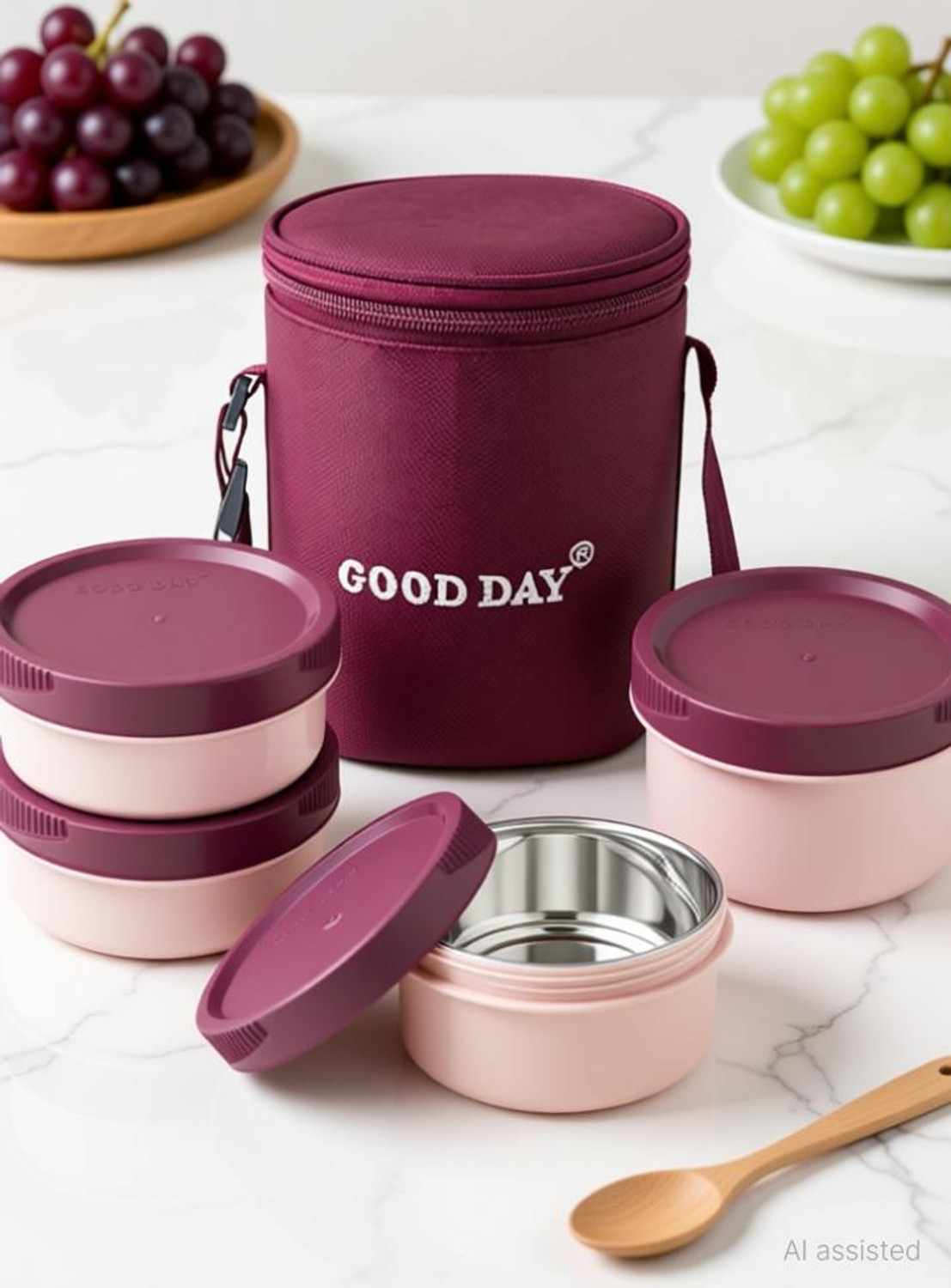 Image of Good Day Easymeal 4pcs maroon 4 Containers Plastic Office Lunch Box