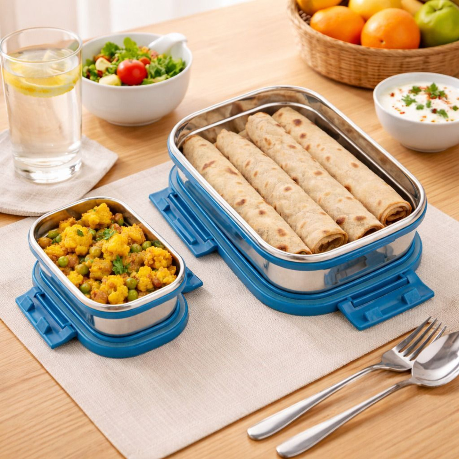 Image of Culinary Crafts SS Airtight LUNCH BOX+1(SPOON) /Tiffin Box for Office, School 2 Containers Stainless Steel School Lunch Box