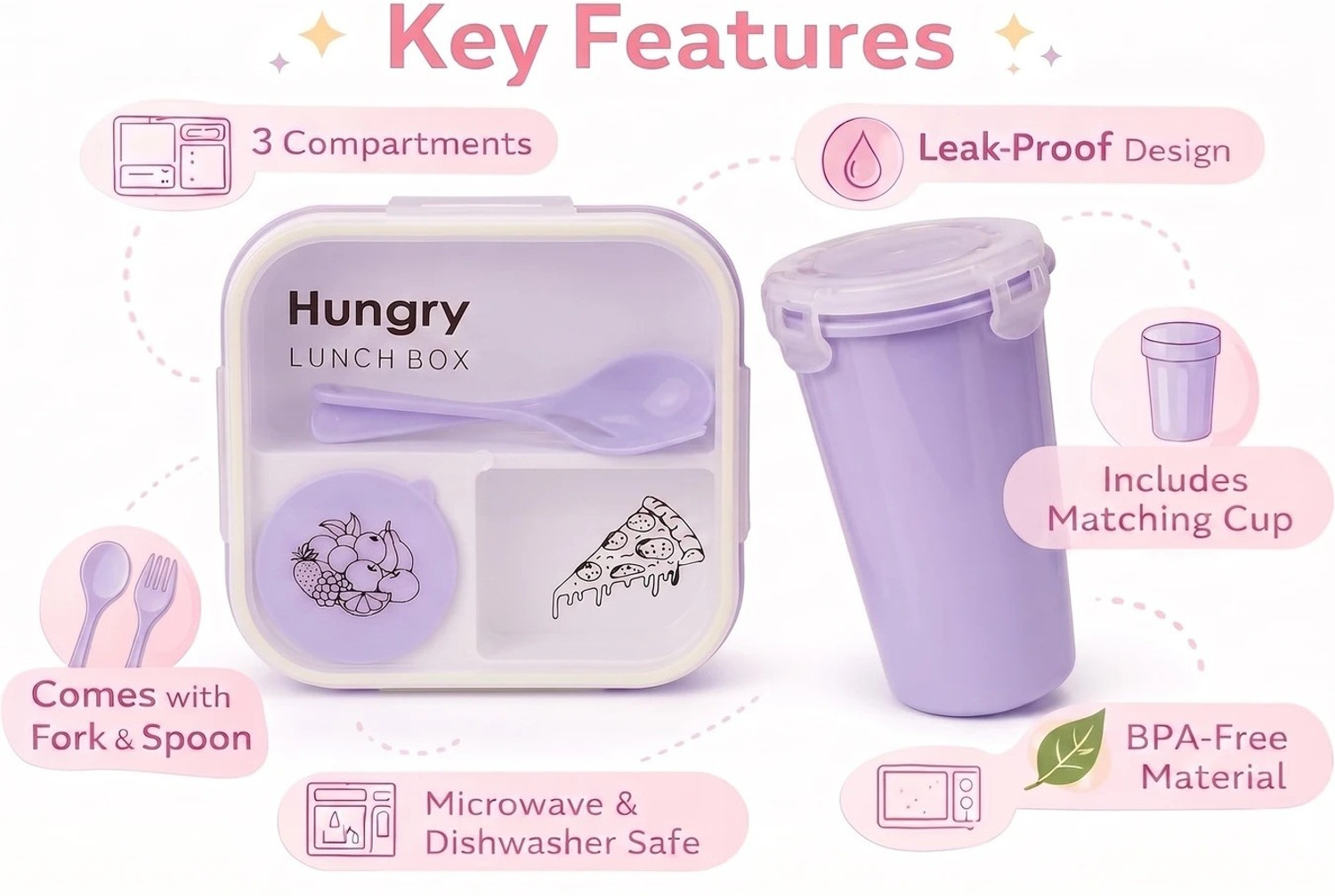 Image of TREND-HUT Kids Lunch Box Set with Bottle 1 Containers Plastic School Lunch Box