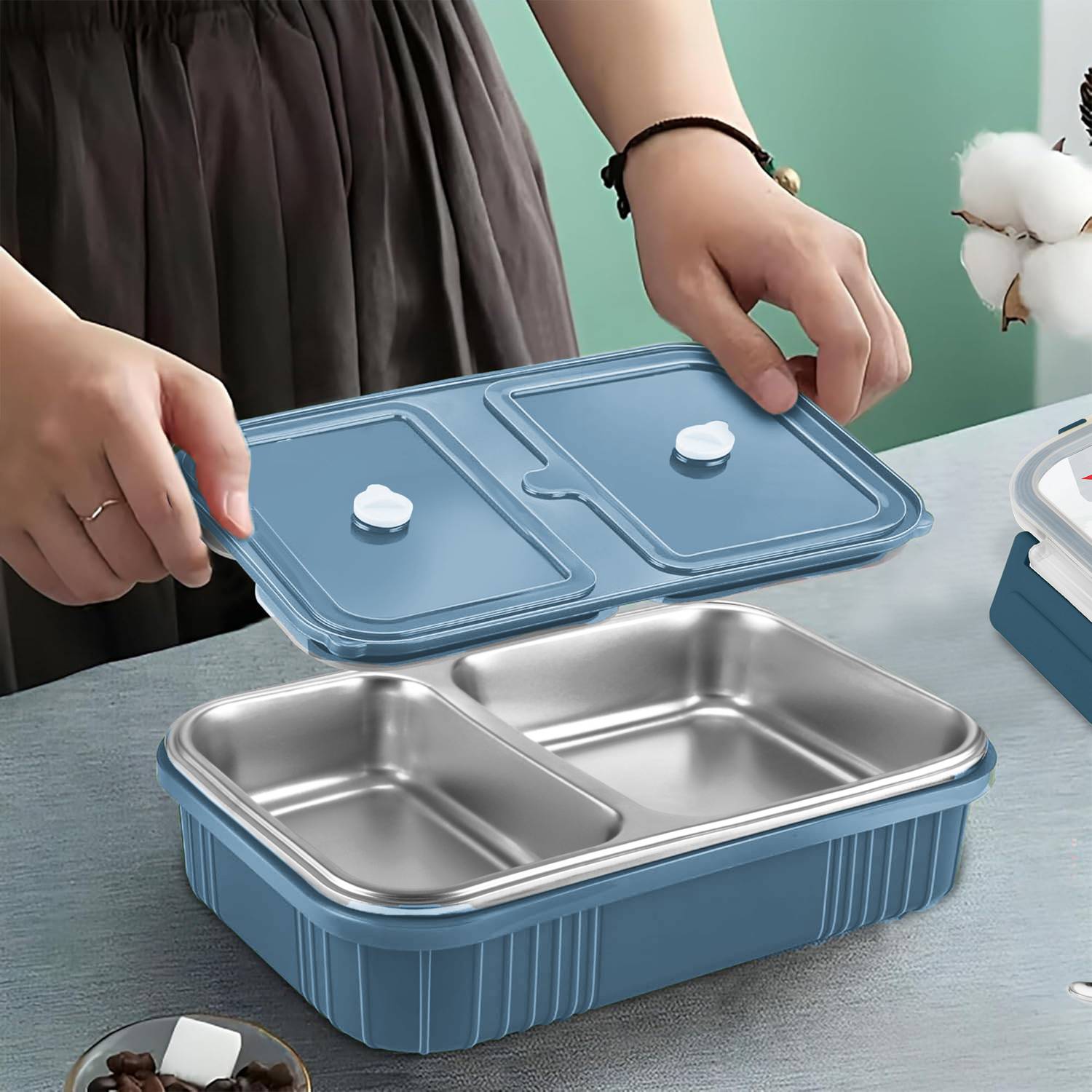 MILTON Meal Safe 2 Inner Stainless Steel Lunch Box, 465ml, Navy Blue - Image 5