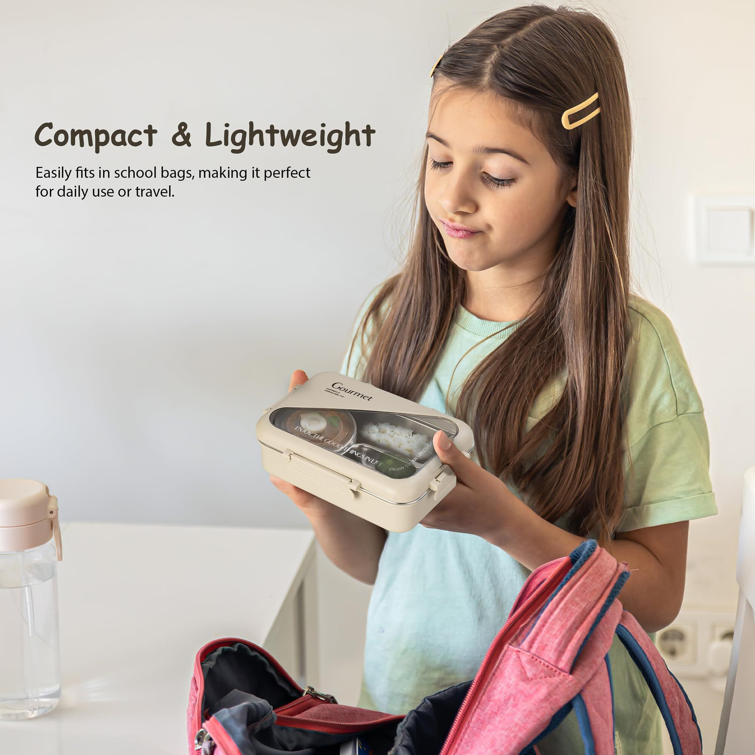 Image of Funbee Nibblish 4-Compartment Stainless Steel Lunch Box with Sauce Container 1 Containers Polypropylene School Lunch Box (1050 ml)