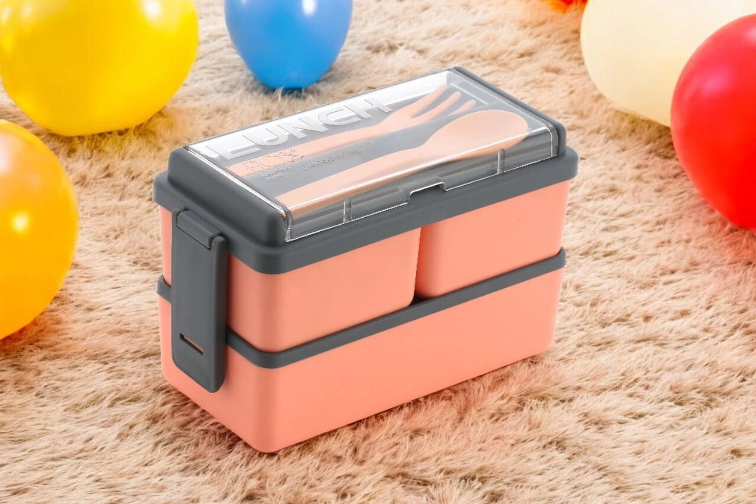 Image of OMORTEX 3 compartments Lunch Box With spoon & Fork 3 Containers Plastic School Lunch Box