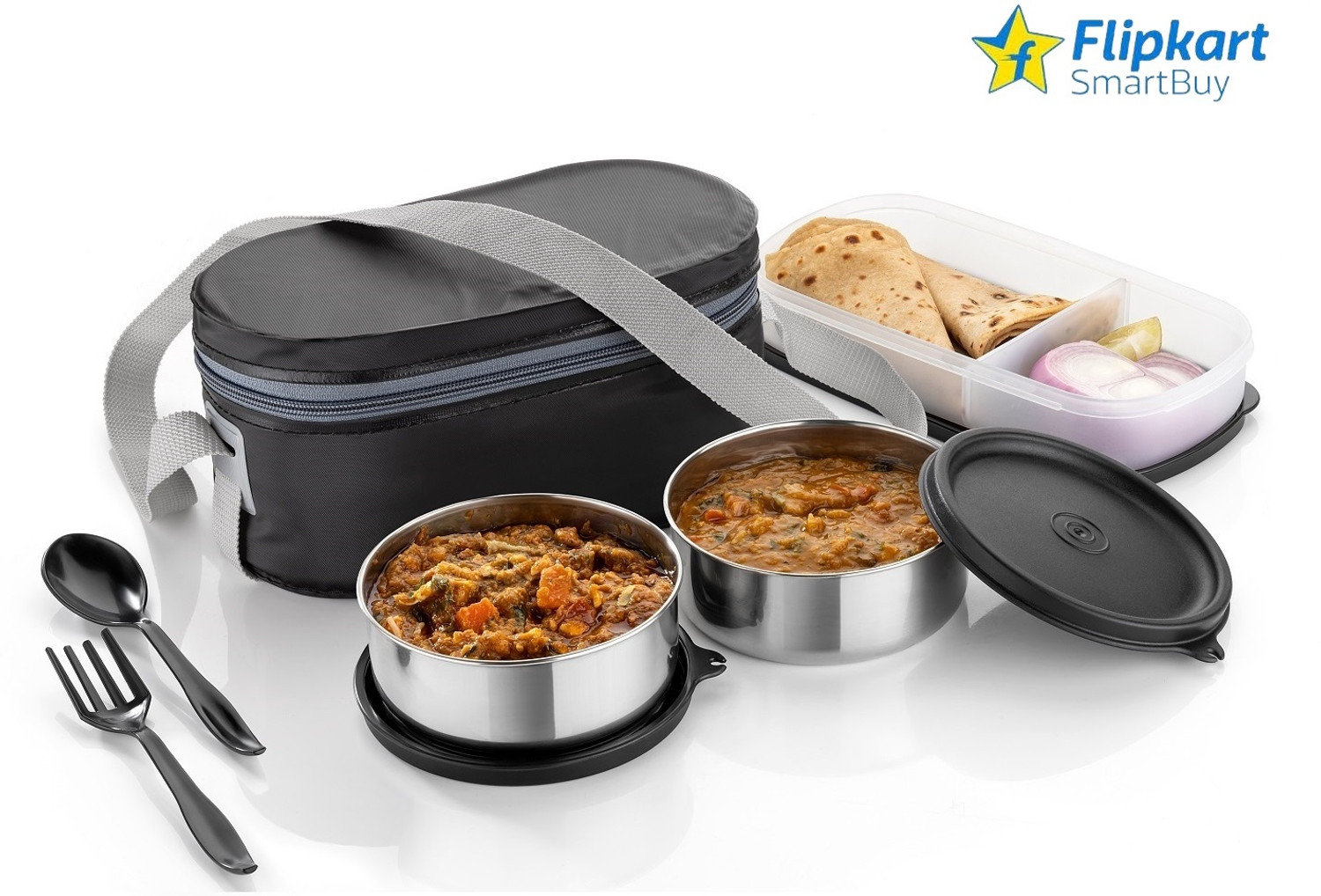 Image of Flipkart SmartBuy LUNCHBOX WITH 2 STEEL CONTAINER 3 Containers Stainless Steel Office Lunch Box