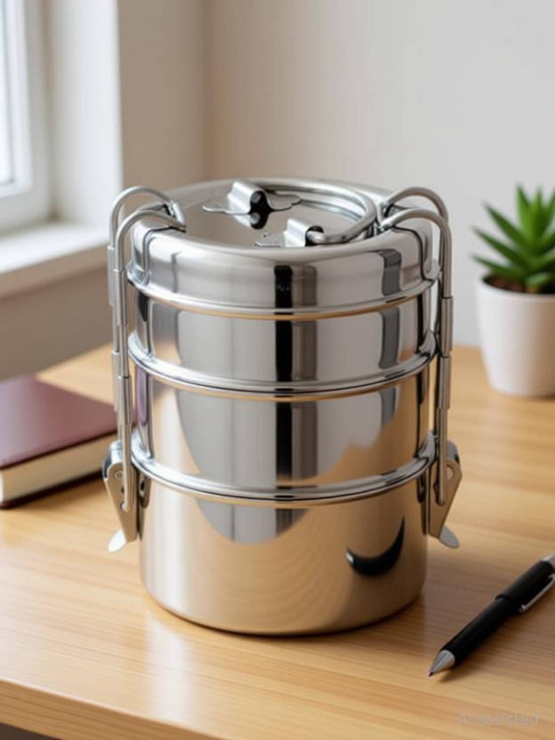 AEROBIX Stainless steel traditional tiffin clip carrier lunch box size 8/3 3 Containers Stainless Steel Office Lunch Box