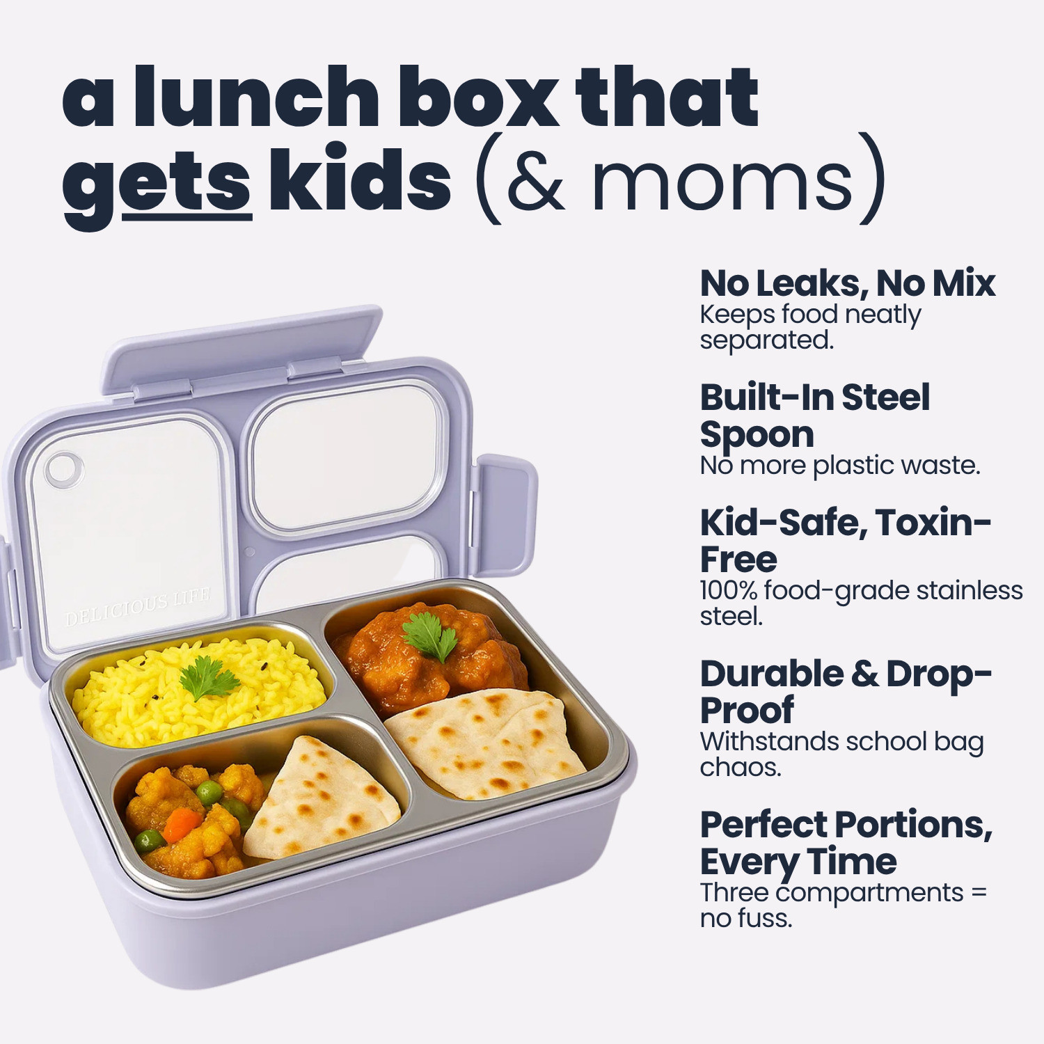 Image of TuCo Kids Lunch Box and Dull Skin Soap 3 Containers Stainless Steel School Lunch Box