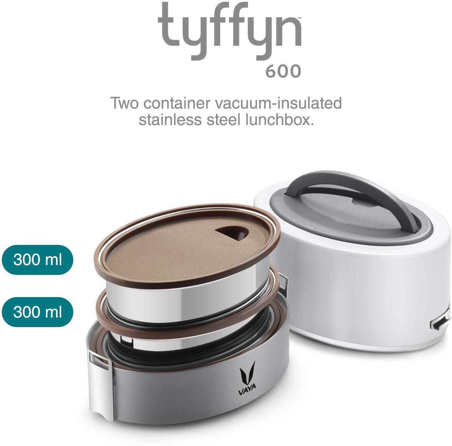 Vaya TYFFYN 600ml White 2 Containers Stainless Steel Lunch Box - Image 2