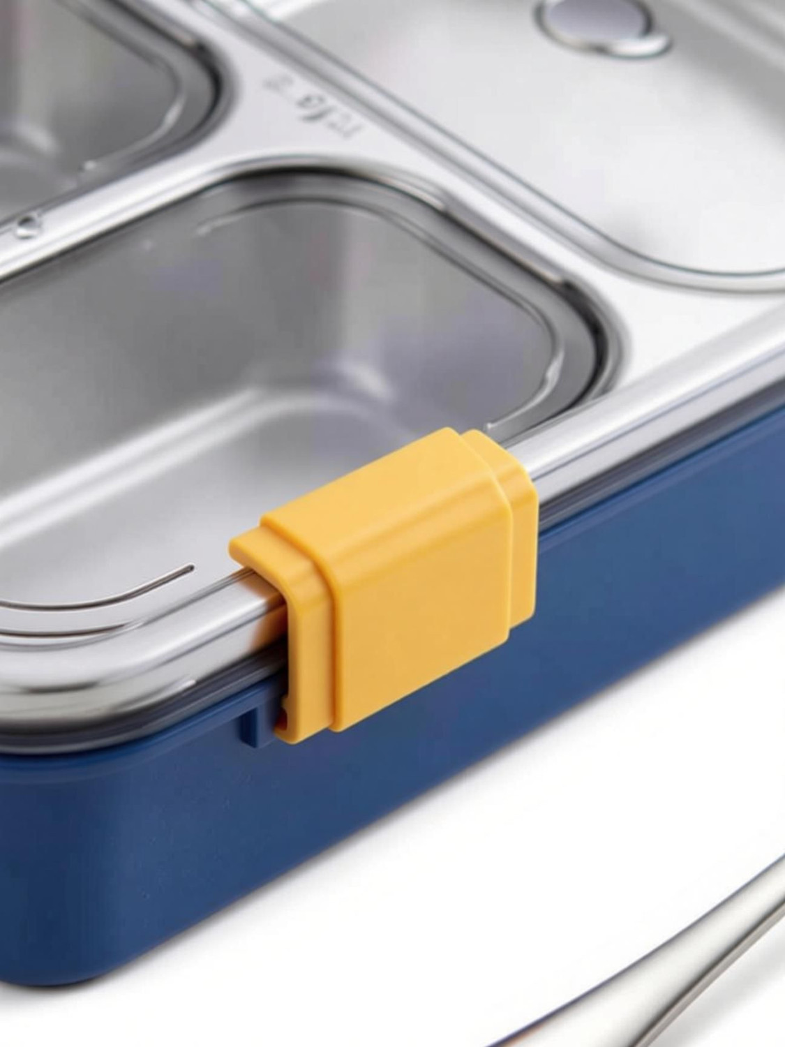 Image of plizzo kitchenware 3 Compartment Stainless Steel Lunch Box, Leakage Proof Lunch Box For School 3 Containers Stainless Steel, Polypropylene School Lunch Box