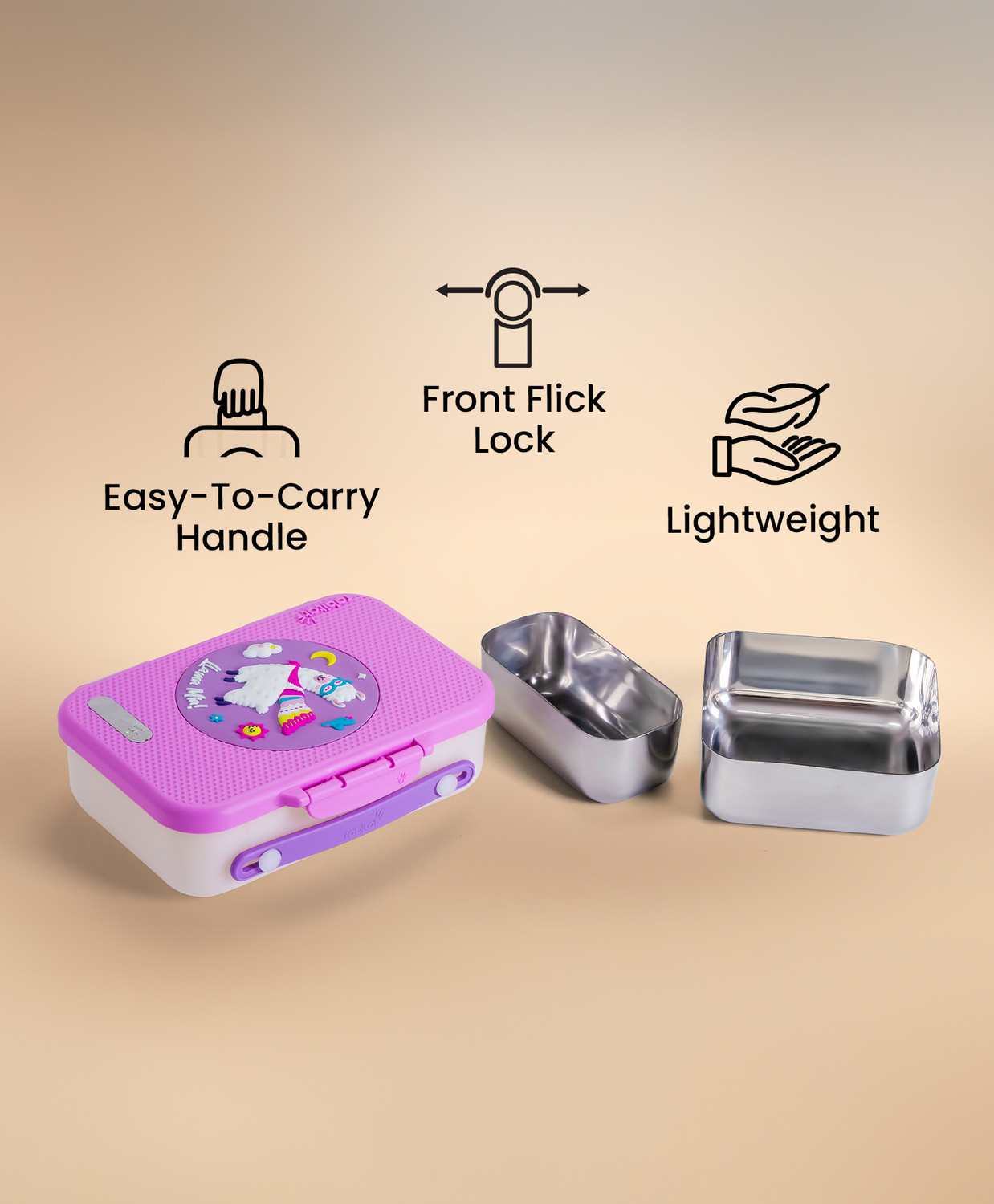 Image of Rabitat Munchbee Steel Divided Lunch Box for School - Chatter Box 1 Containers Stainless Steel School Lunch Box